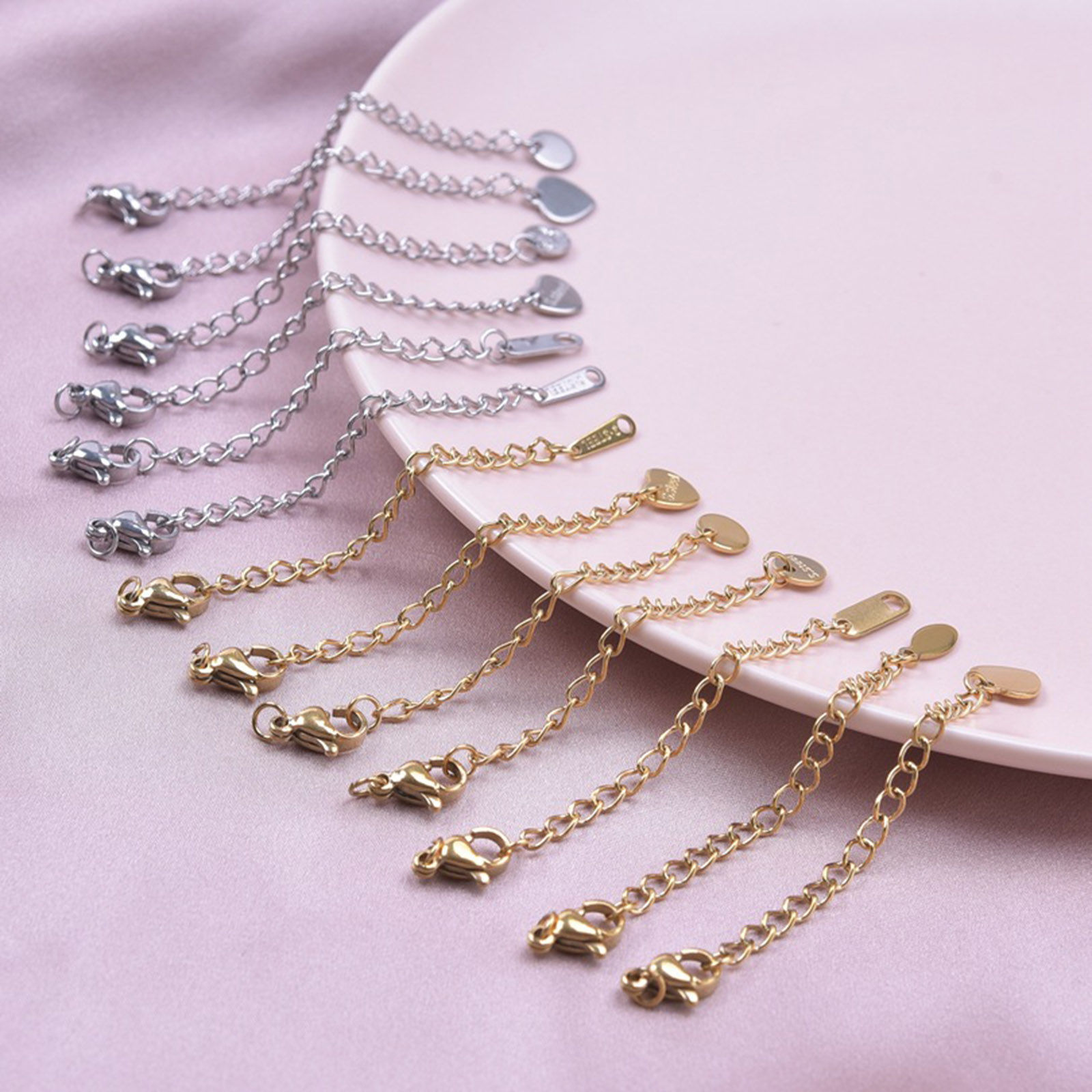 Image de 5 Pièces Chaînes d'Extension pour Collier Bracelet en 304 Acier Inoxydable avec Fermoir Mousqueton