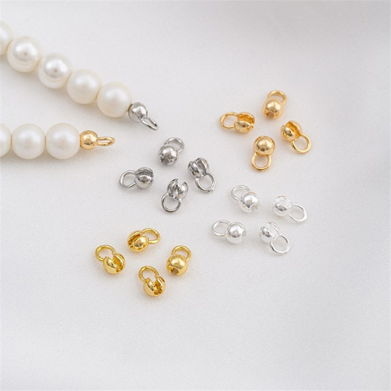 Picture of Eco-friendly Brass Bead Tips (Knot Cover) Calotte Crimp End Cap DIY Jewelry Making Supplies Ball Multicolor 6mm x 3.5mm