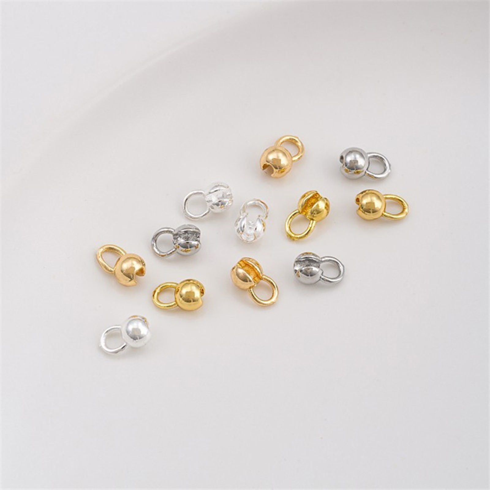 Picture of Eco-friendly Brass Bead Tips (Knot Cover) Calotte Crimp End Cap DIY Jewelry Making Supplies Ball Multicolor 6mm x 3.5mm