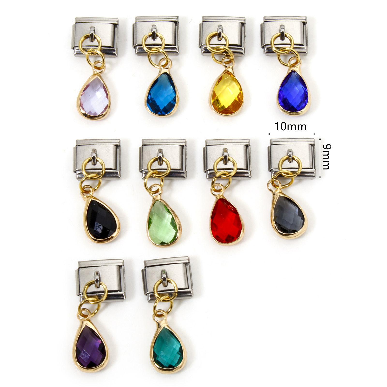 Bild von 1 Stück Edelstahl und Messing Charm-Armband mit italienischen Gliedern zur Herstellung von DIY-Schmuck Vergoldet & Silberfarbe Rechteck Monatsstein 10mm x 9mm