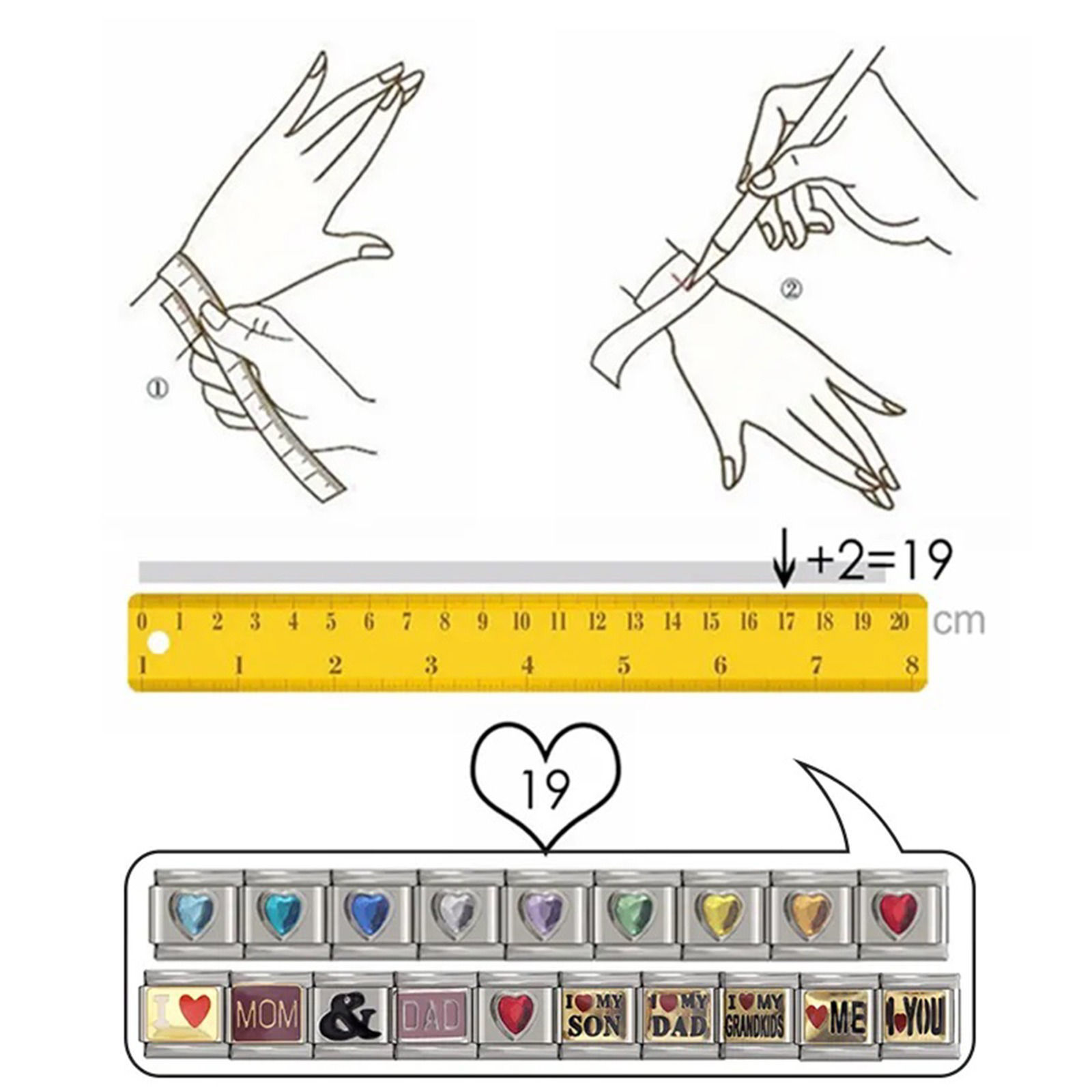 Bild von 1 Stück Edelstahl und Messing Charm-Armband mit italienischen Gliedern zur Herstellung von DIY-Schmuck Vergoldet & Silberfarbe Rechteck Monatsstein 10mm x 9mm