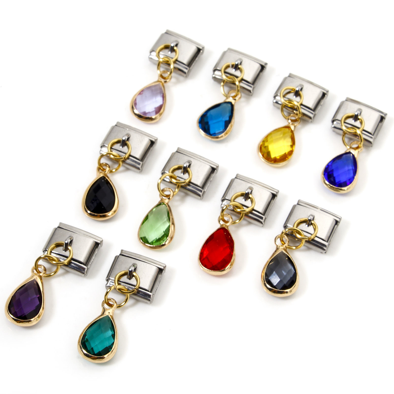 Bild von 1 Stück Edelstahl und Messing Charm-Armband mit italienischen Gliedern zur Herstellung von DIY-Schmuck Vergoldet & Silberfarbe Rechteck Monatsstein 10mm x 9mm