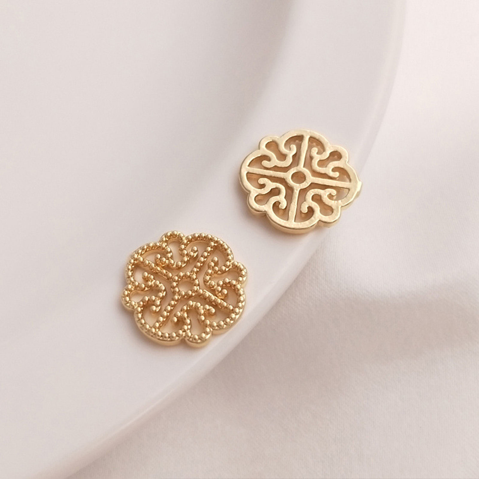 Picture of Eco-friendly Brass Style Of Royal Court Character Connectors Charms Pendants Lace 14K Real Gold Plated Hollow