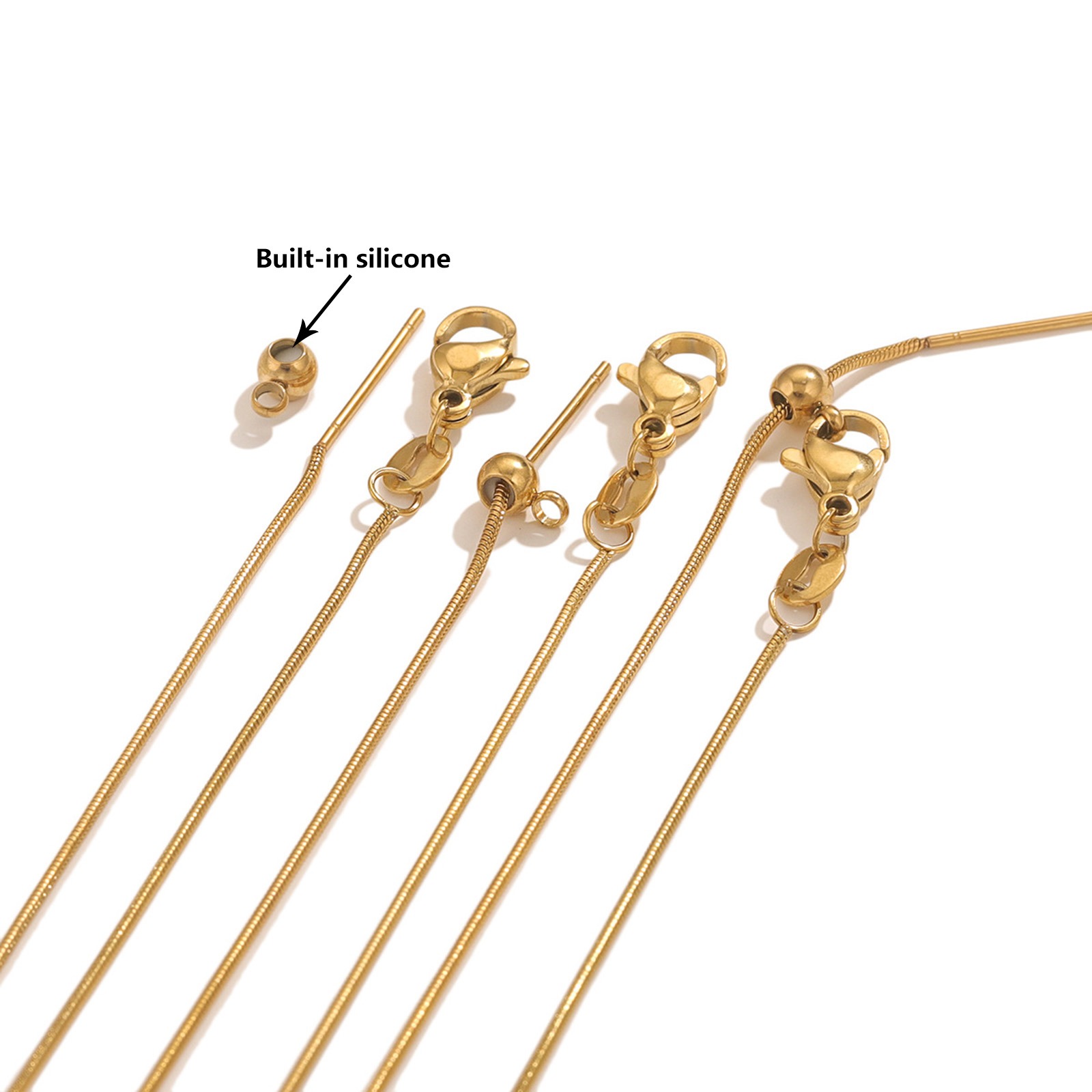 Picture of 304 Stainless Steel Adjustable Slider/ Slide Bolo Necklace For DIY Jewelry Making With Silicone Core Bead 44cm(17 3/8") long