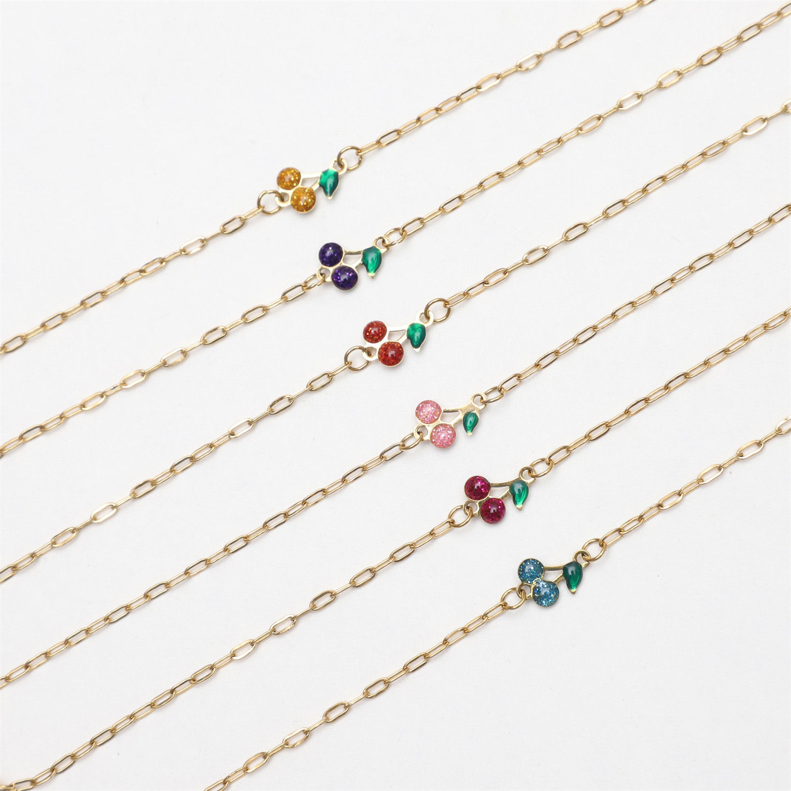 Imagen de 1 Unidad Enchapado al Vacío 304 Acero Inoxidable Estilo Ins Cable Cadena Cruz Pulseras Chapado en Oro Multicolor Cereza Esmalte