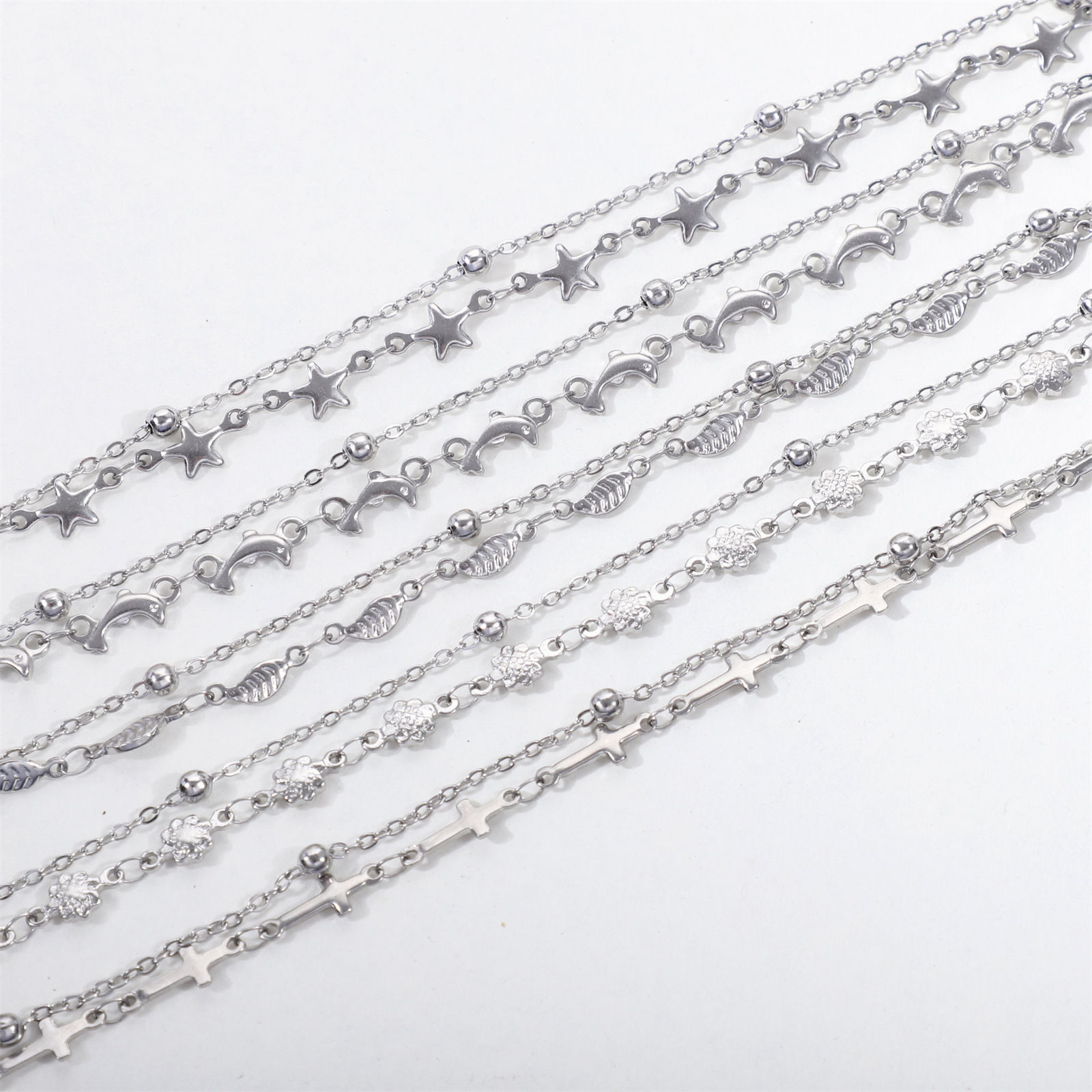 Bild von 1 Strang Umweltfreundlich 304 Edelstahl Ins Stil Kugelkette Kette Mehrschichtiges Armband Silberfarbe Blitz