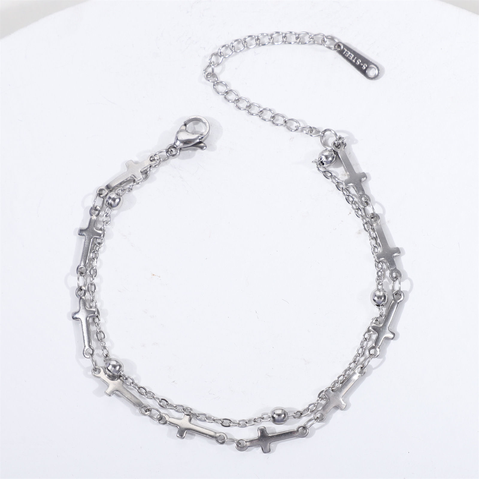 Bild von 1 Strang Umweltfreundlich 304 Edelstahl Ins Stil Kugelkette Kette Mehrschichtiges Armband Silberfarbe Blitz