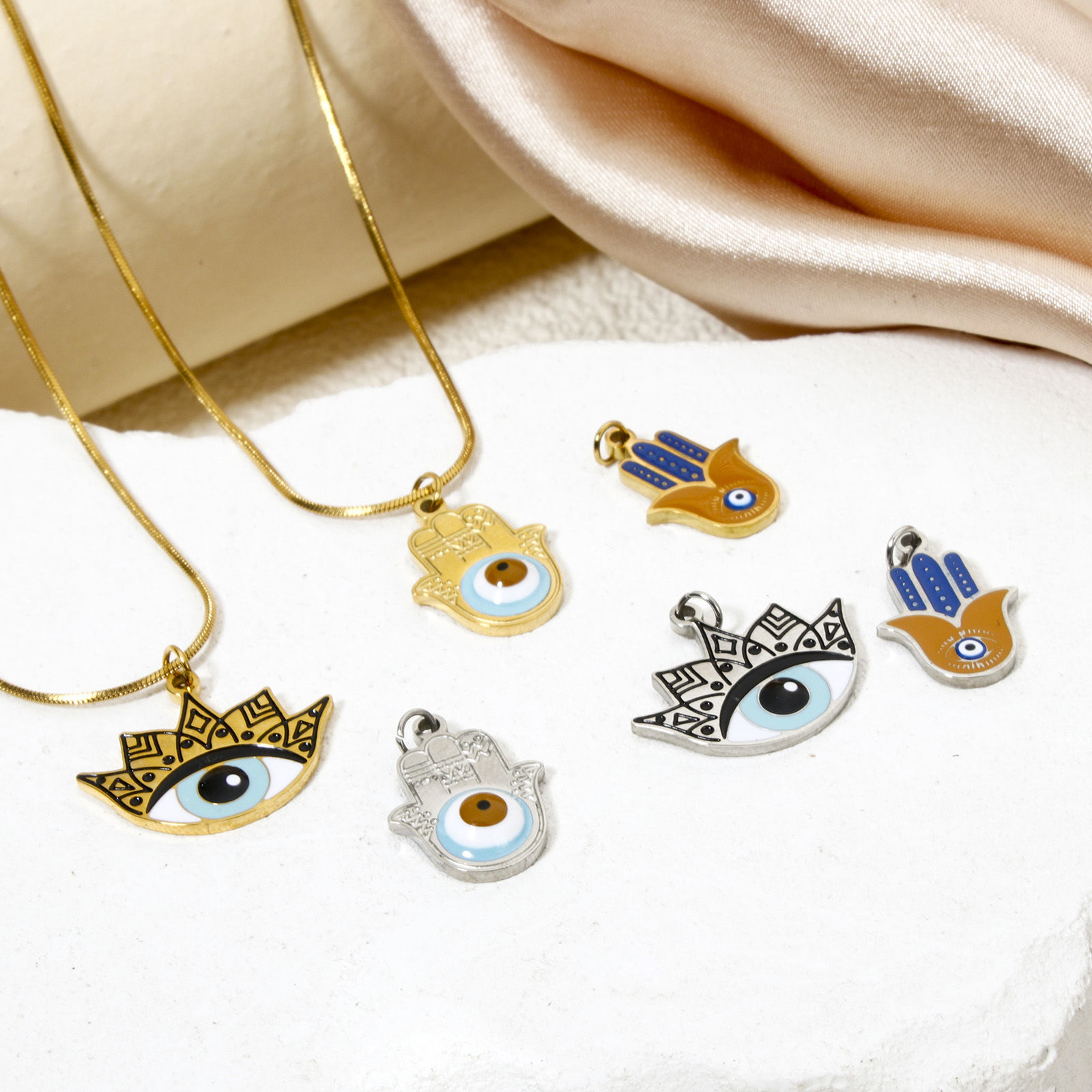 Picture of 304 Stainless Steel Charms Hamsa Symbol Hand Eye With Jump Ring