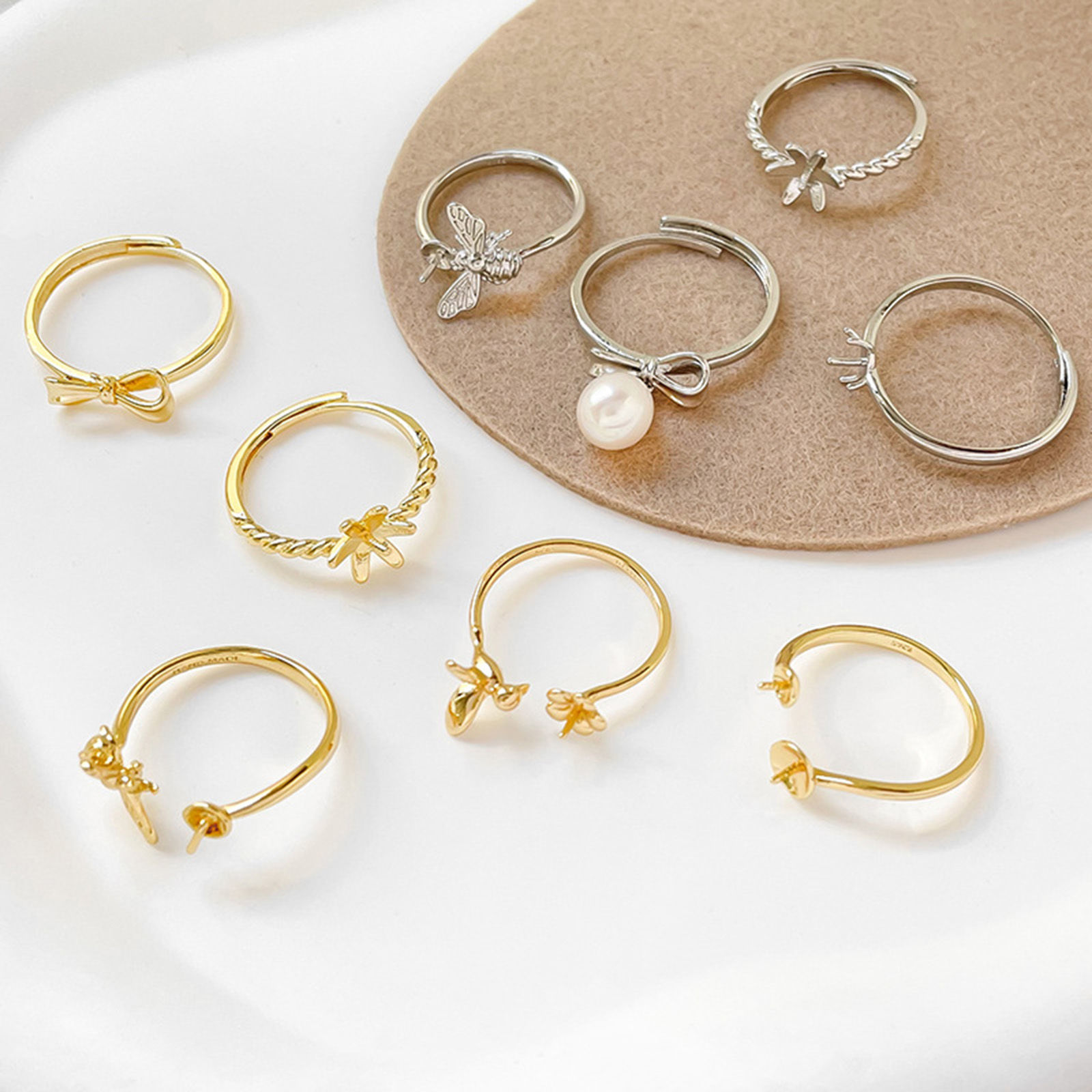 Picture of Eco-friendly Brass Ins Style Open Semi Mount Ring For DIY Pearl Setting Bee Animal Round Multicolor