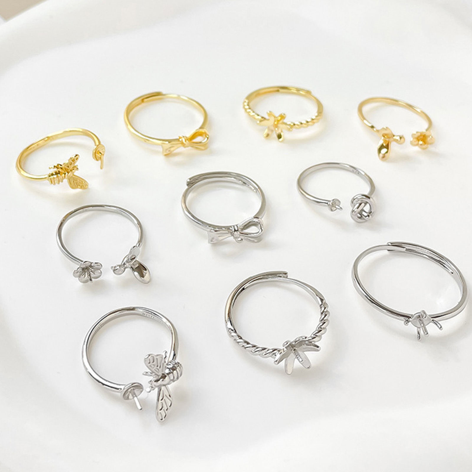 Picture of Eco-friendly Brass Ins Style Open Semi Mount Ring For DIY Pearl Setting Bee Animal Round Multicolor