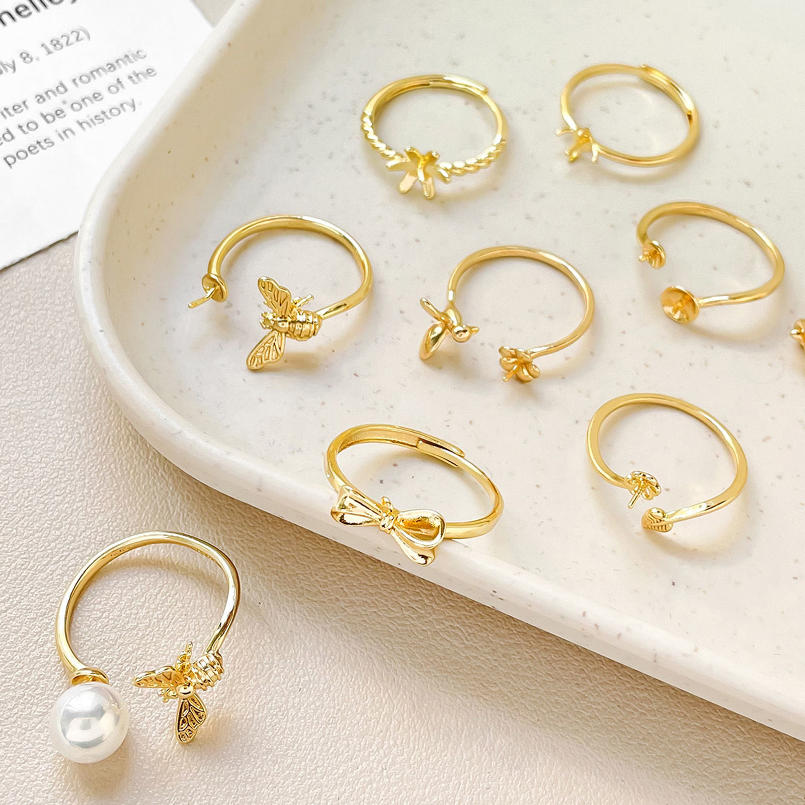 Picture of Eco-friendly Brass Ins Style Open Semi Mount Ring For DIY Pearl Setting Bee Animal Round Multicolor