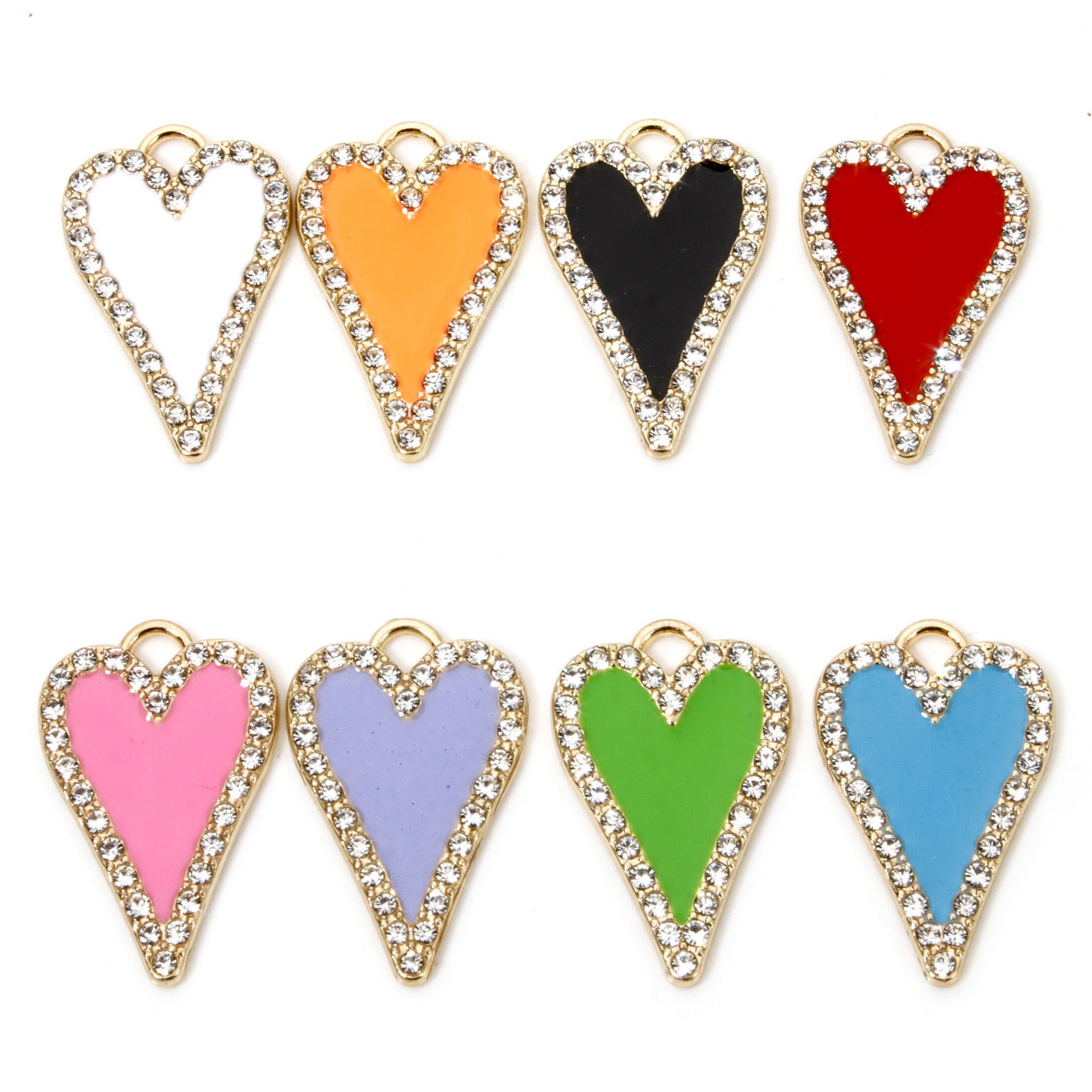 Picture of Zinc Based Alloy Valentine's Day Charms Gold Plated Multicolor Heart Enamel Micro Pave Clear Rhinestone 26.5mm x 17mm