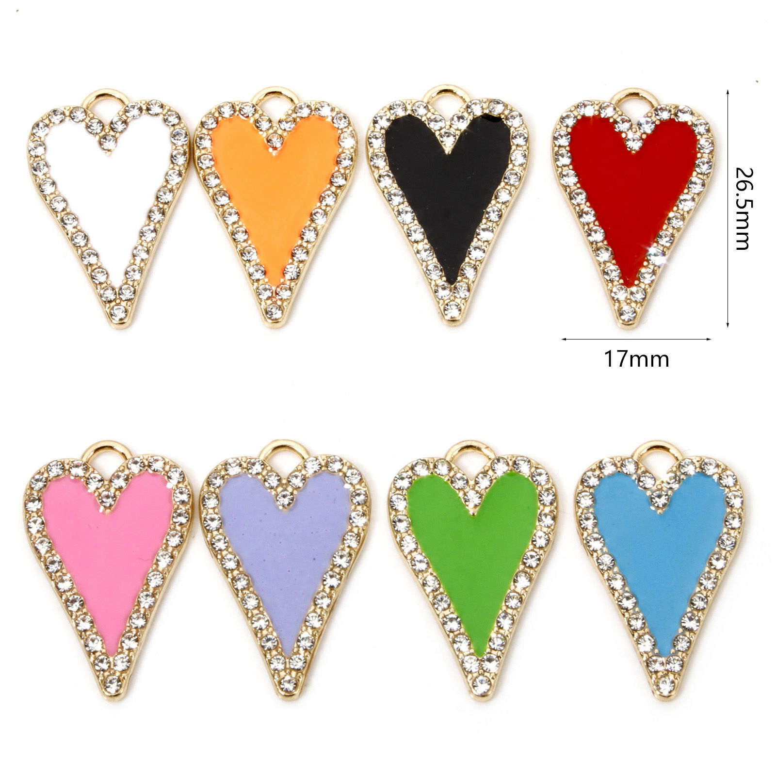 Picture of Zinc Based Alloy Valentine's Day Charms Gold Plated Multicolor Heart Enamel Micro Pave Clear Rhinestone 26.5mm x 17mm