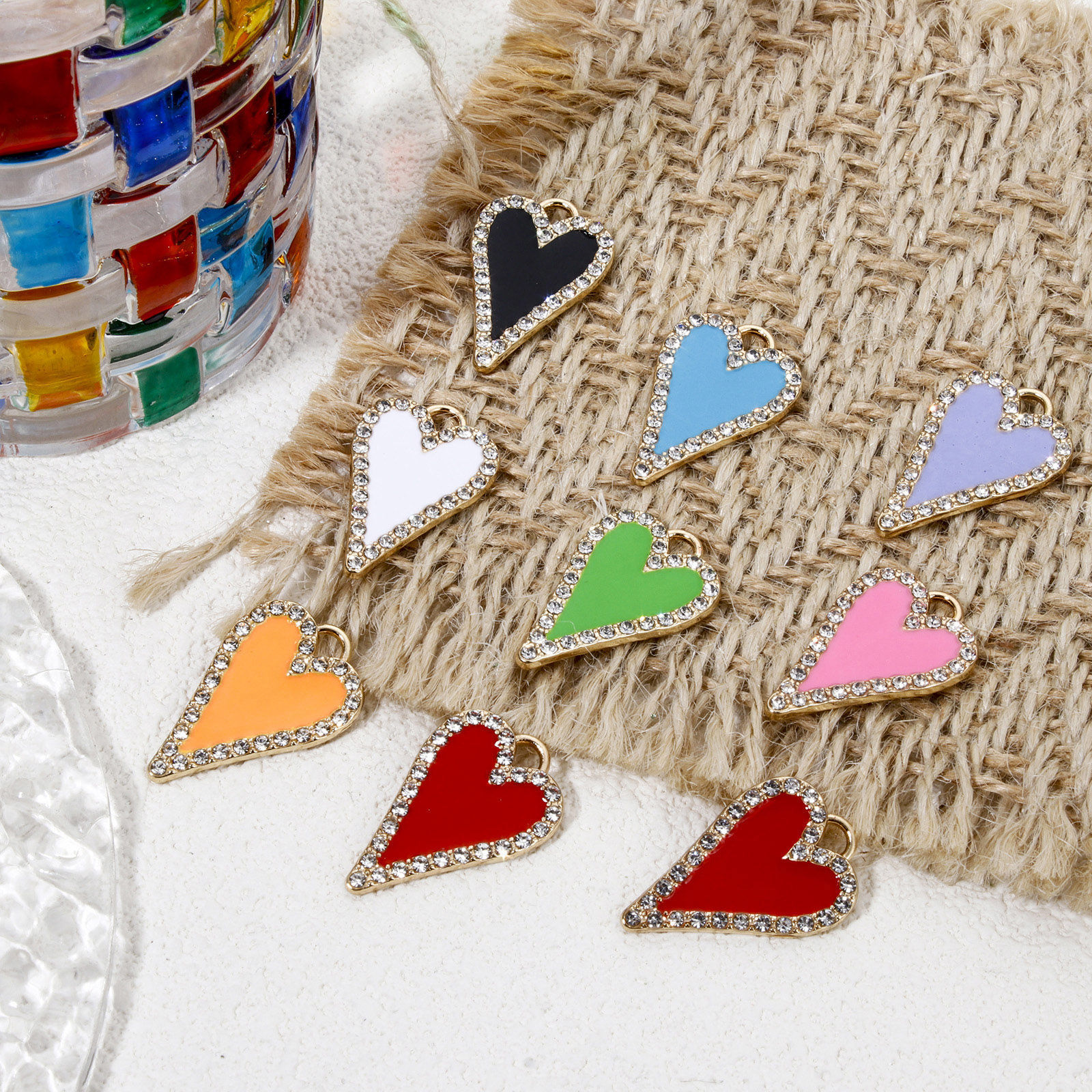 Picture of Zinc Based Alloy Valentine's Day Charms Gold Plated Multicolor Heart Enamel Micro Pave Clear Rhinestone 26.5mm x 17mm