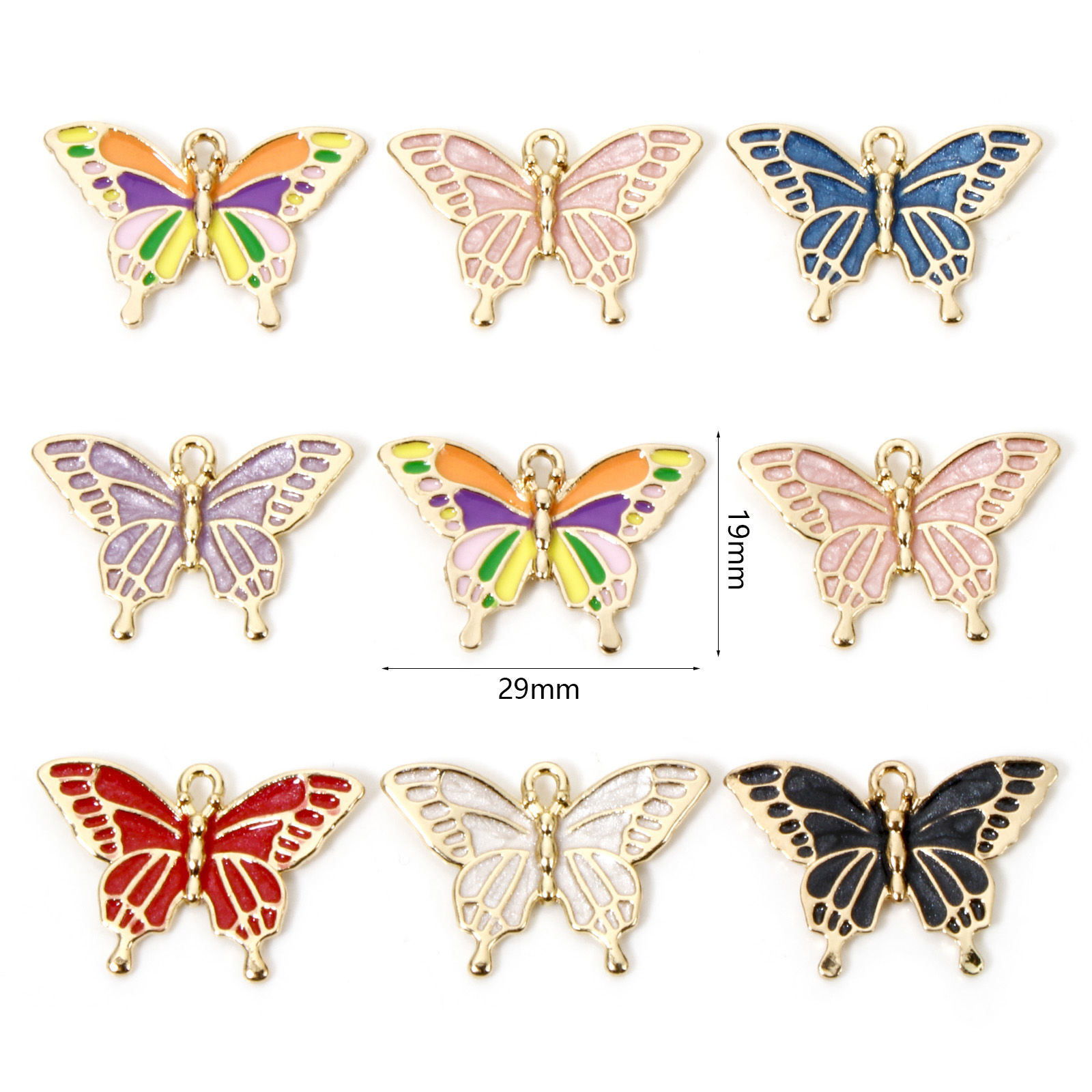 Bild von 10 Stück Zinklegierung Charms Vergoldet Bunt Schmetterling Emaille 29mm x 19mm