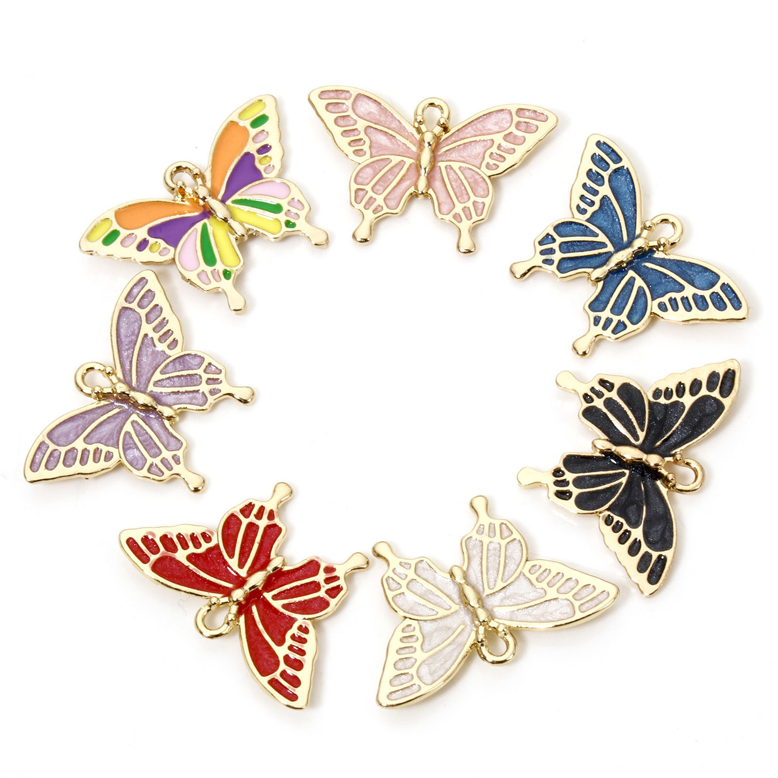 Bild von 10 Stück Zinklegierung Charms Vergoldet Bunt Schmetterling Emaille 29mm x 19mm
