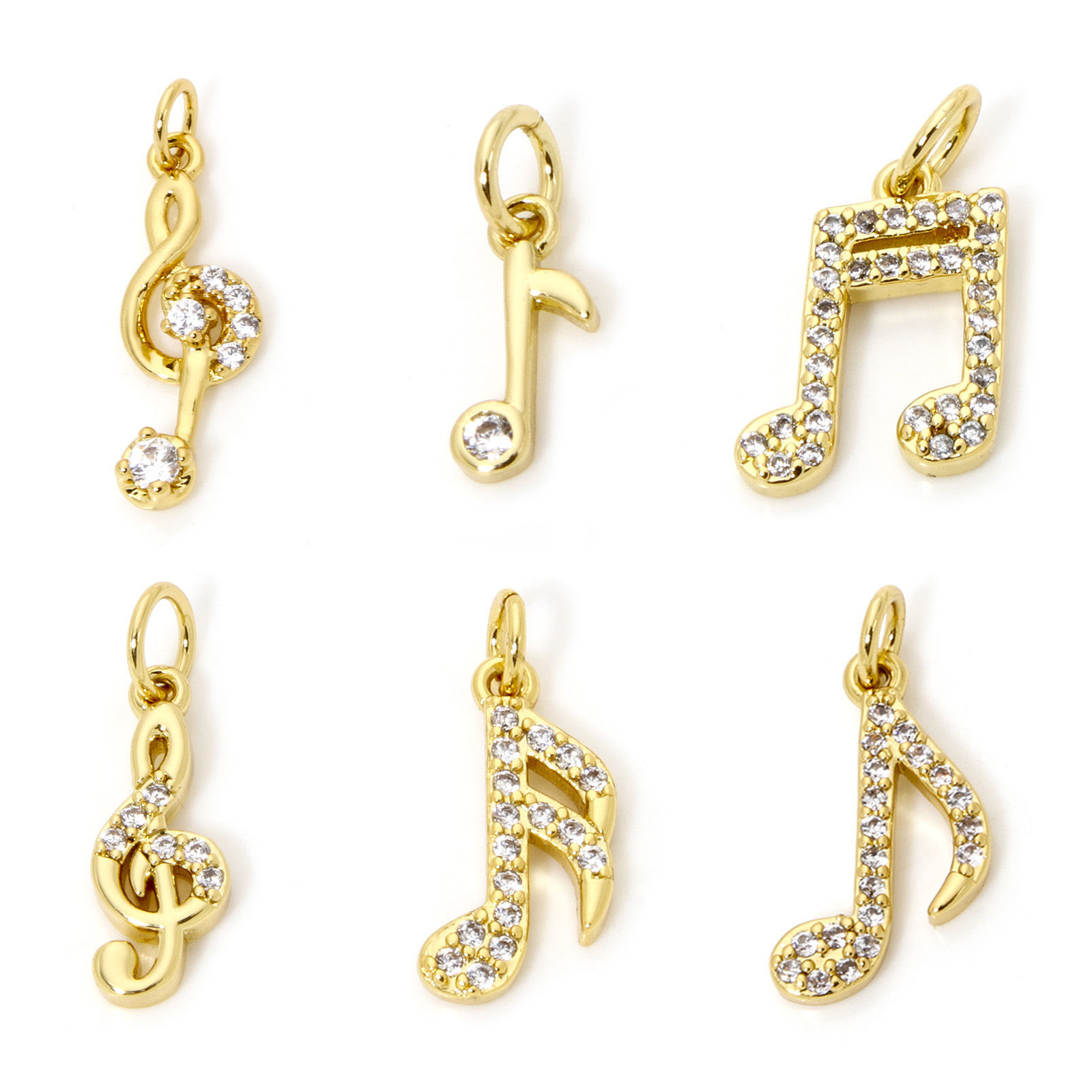 Picture of Eco-friendly Brass Music Charms 18K Real Gold Plated Musical Note Micro Pave Clear Cubic Zirconia