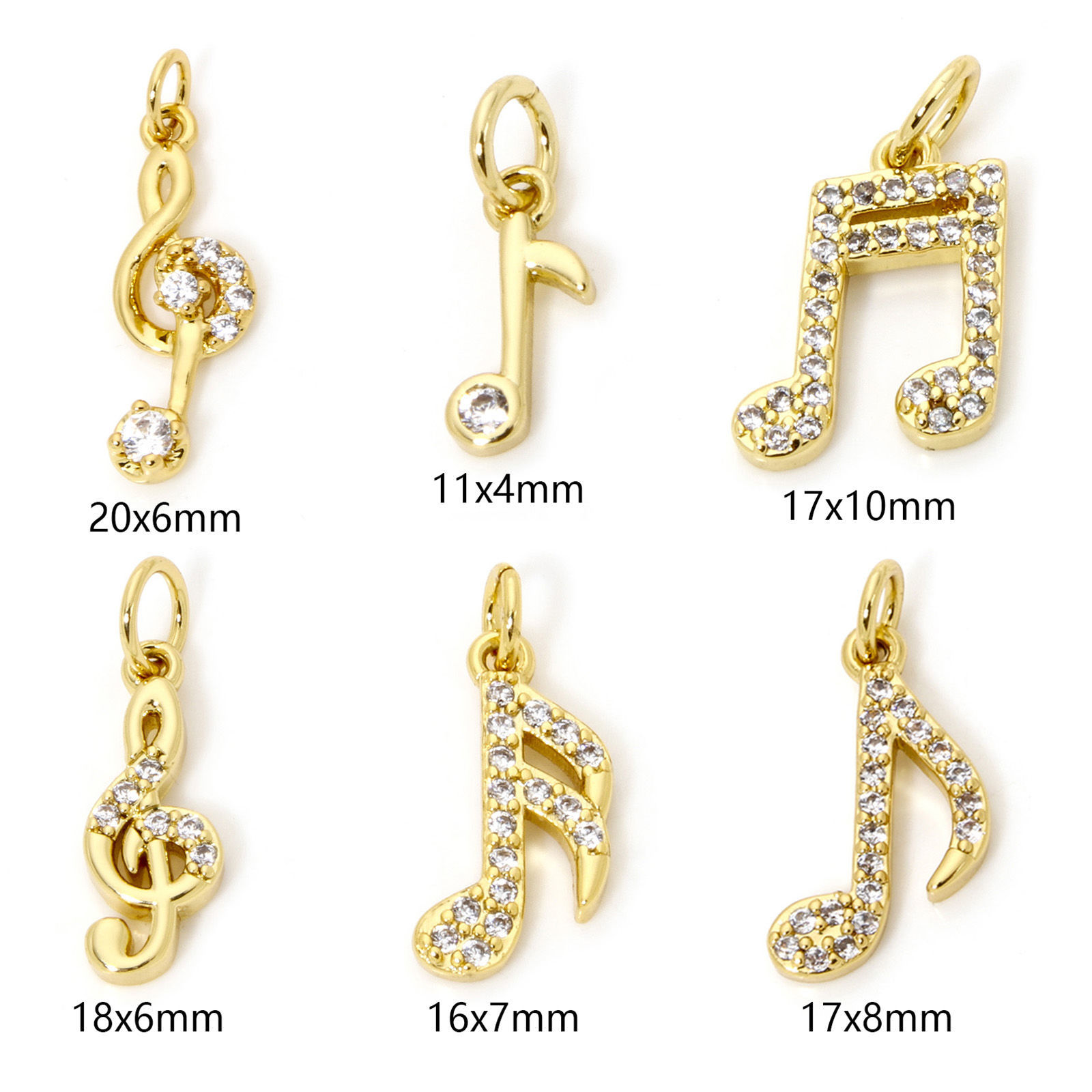 Picture of Eco-friendly Brass Music Charms 18K Real Gold Plated Musical Note Micro Pave Clear Cubic Zirconia