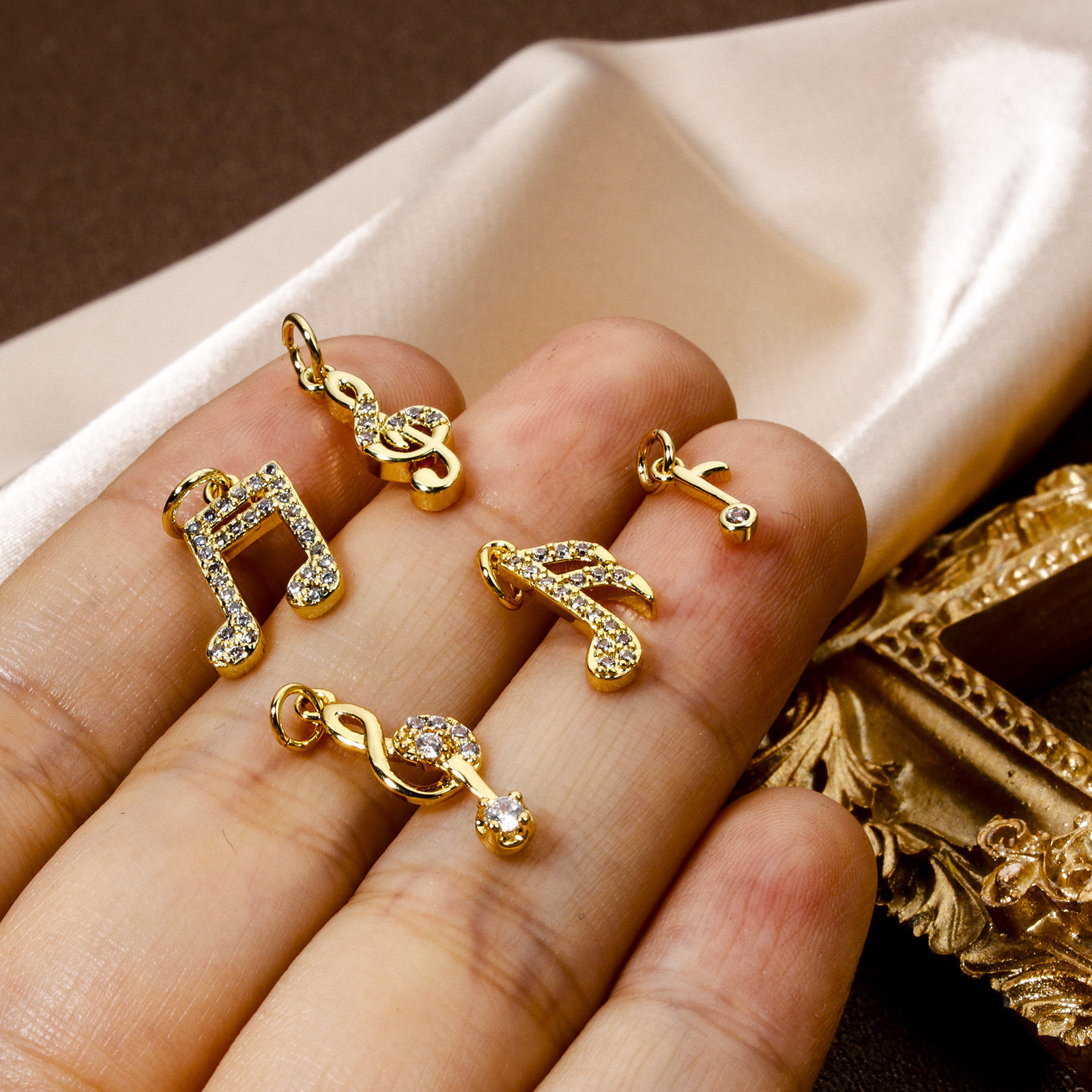Picture of Eco-friendly Brass Music Charms 18K Real Gold Plated Musical Note Micro Pave Clear Cubic Zirconia
