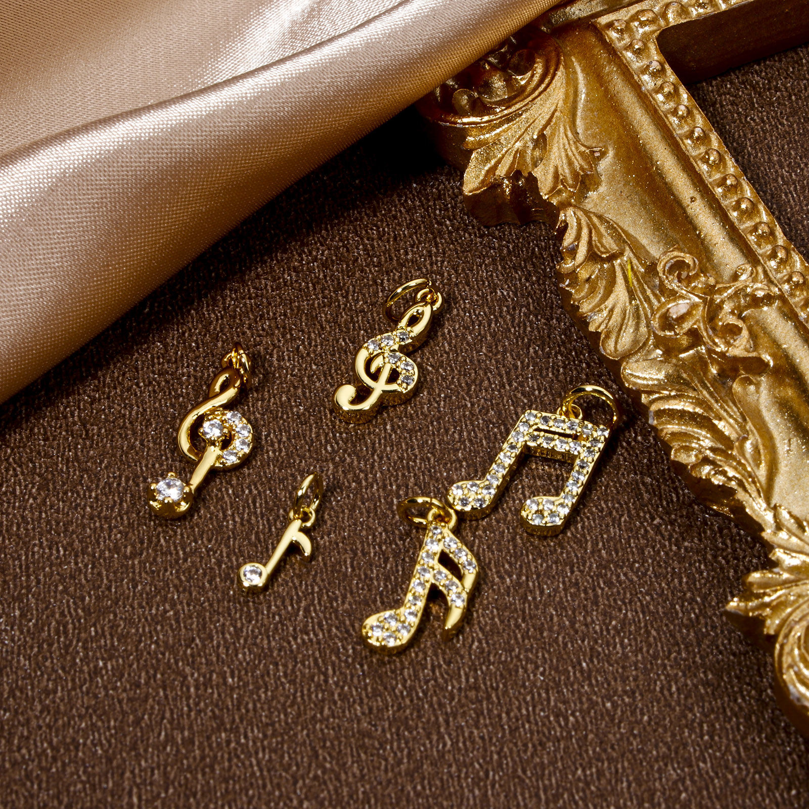 Picture of Eco-friendly Brass Music Charms 18K Real Gold Plated Musical Note Micro Pave Clear Cubic Zirconia