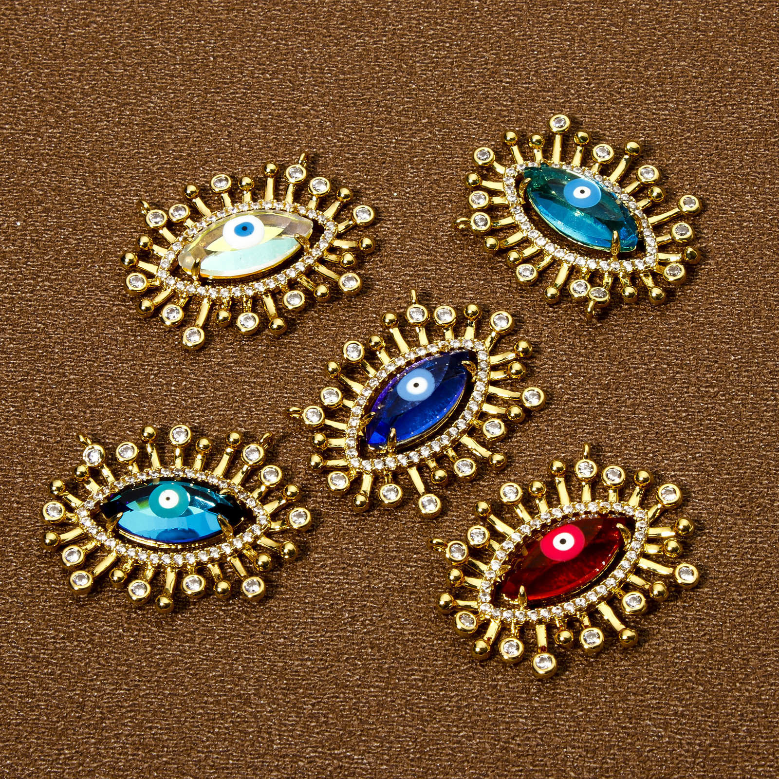 Изображение Eco-friendly Brass & Glass Religious Connectors Charms Pendants Evil Eye Eye of Providence/ All-seeing Eye 18K Real Gold Plated Multicolor Micro Pave Clear Cubic Zirconia 28mm x 22mm