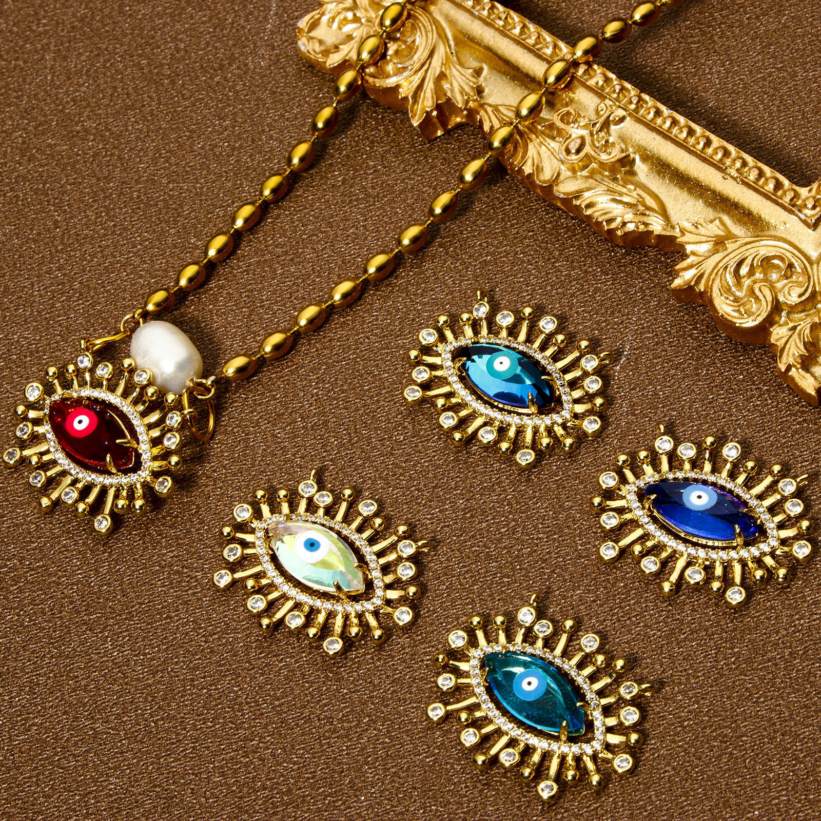 Изображение Eco-friendly Brass & Glass Religious Connectors Charms Pendants Evil Eye Eye of Providence/ All-seeing Eye 18K Real Gold Plated Multicolor Micro Pave Clear Cubic Zirconia 28mm x 22mm