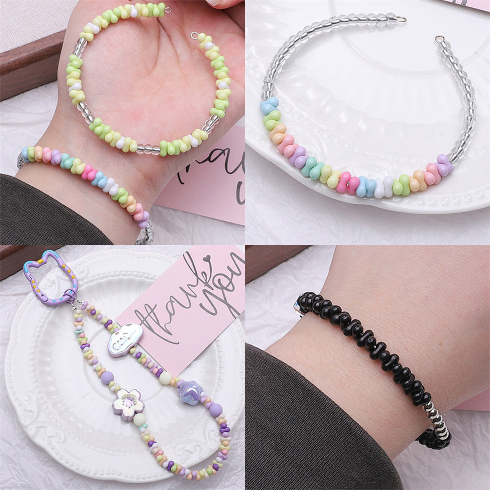 Picture of 10 Grams (Approx 20 PCs/Gram) Acrylic Farfalle Seed Beads Peanut Multicolor Opaque About 6mm x 4mm