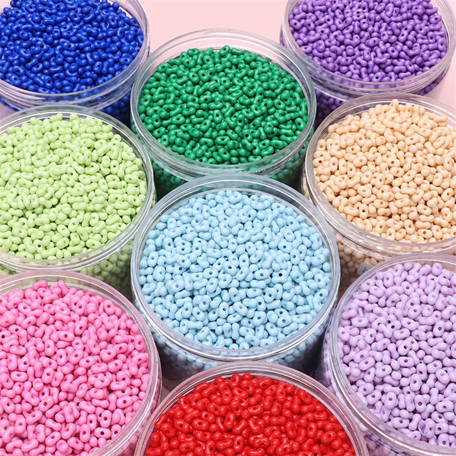 Picture of 10 Grams (Approx 20 PCs/Gram) Acrylic Farfalle Seed Beads Peanut Multicolor Opaque About 6mm x 4mm