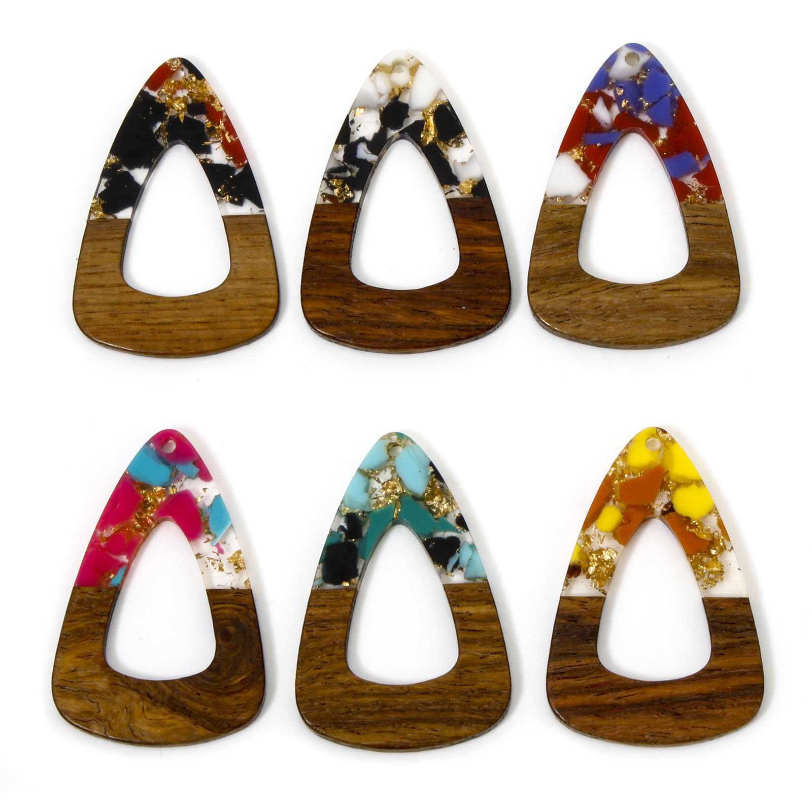 Imagen de 2 Unidades Madera+Resina Resina de Efecto Madera Colgantes Multicolor Gota Astillas de Grava 4.5cm x 3cm