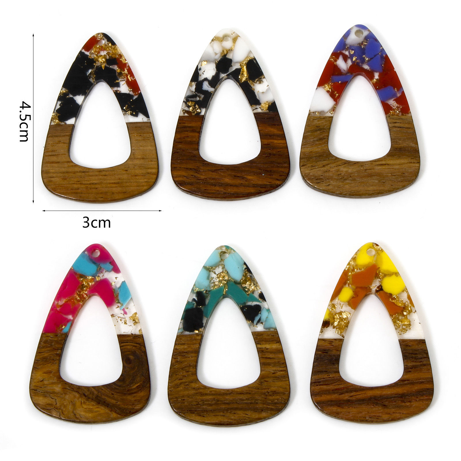 Imagen de 2 Unidades Madera+Resina Resina de Efecto Madera Colgantes Multicolor Gota Astillas de Grava 4.5cm x 3cm