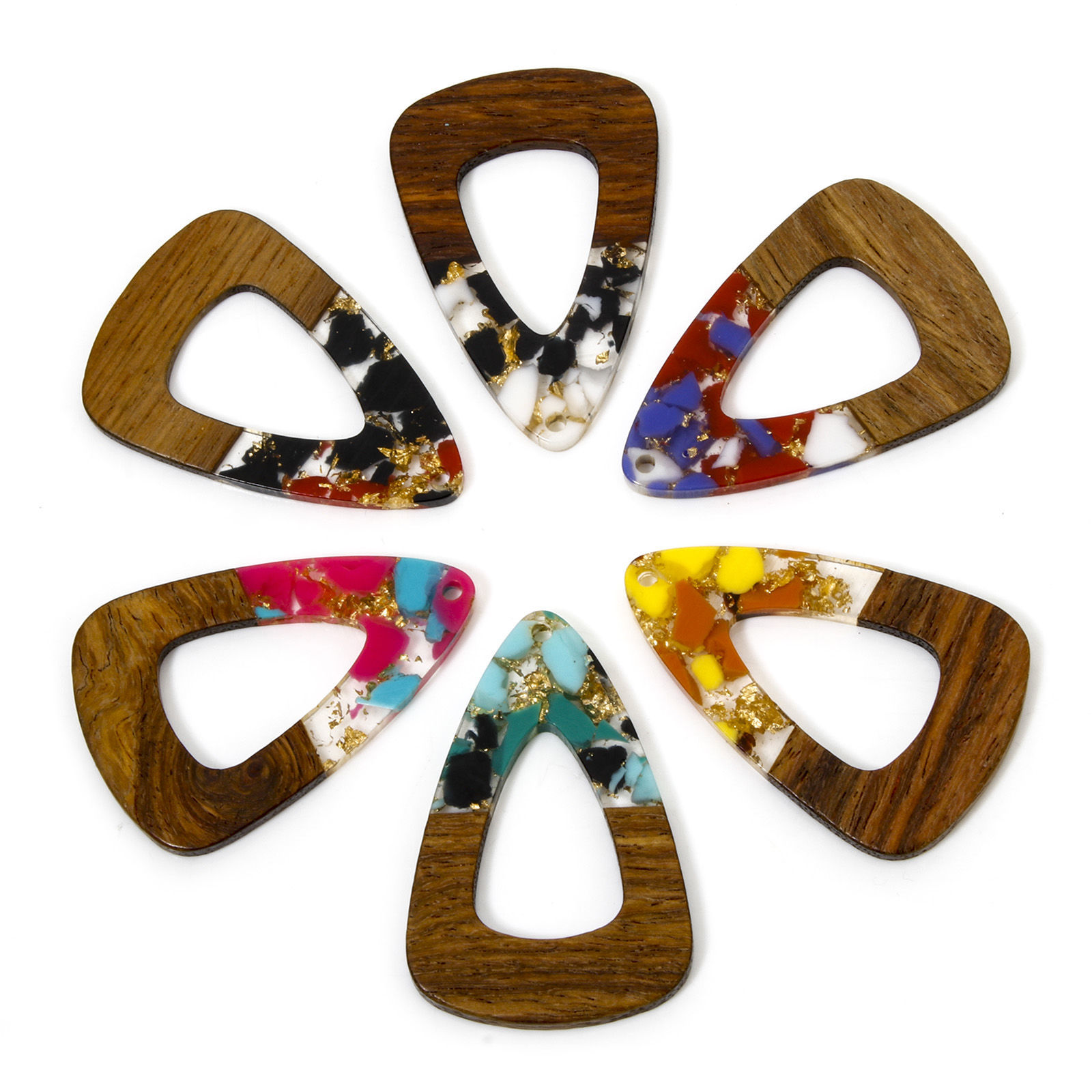 Imagen de 2 Unidades Madera+Resina Resina de Efecto Madera Colgantes Multicolor Gota Astillas de Grava 4.5cm x 3cm