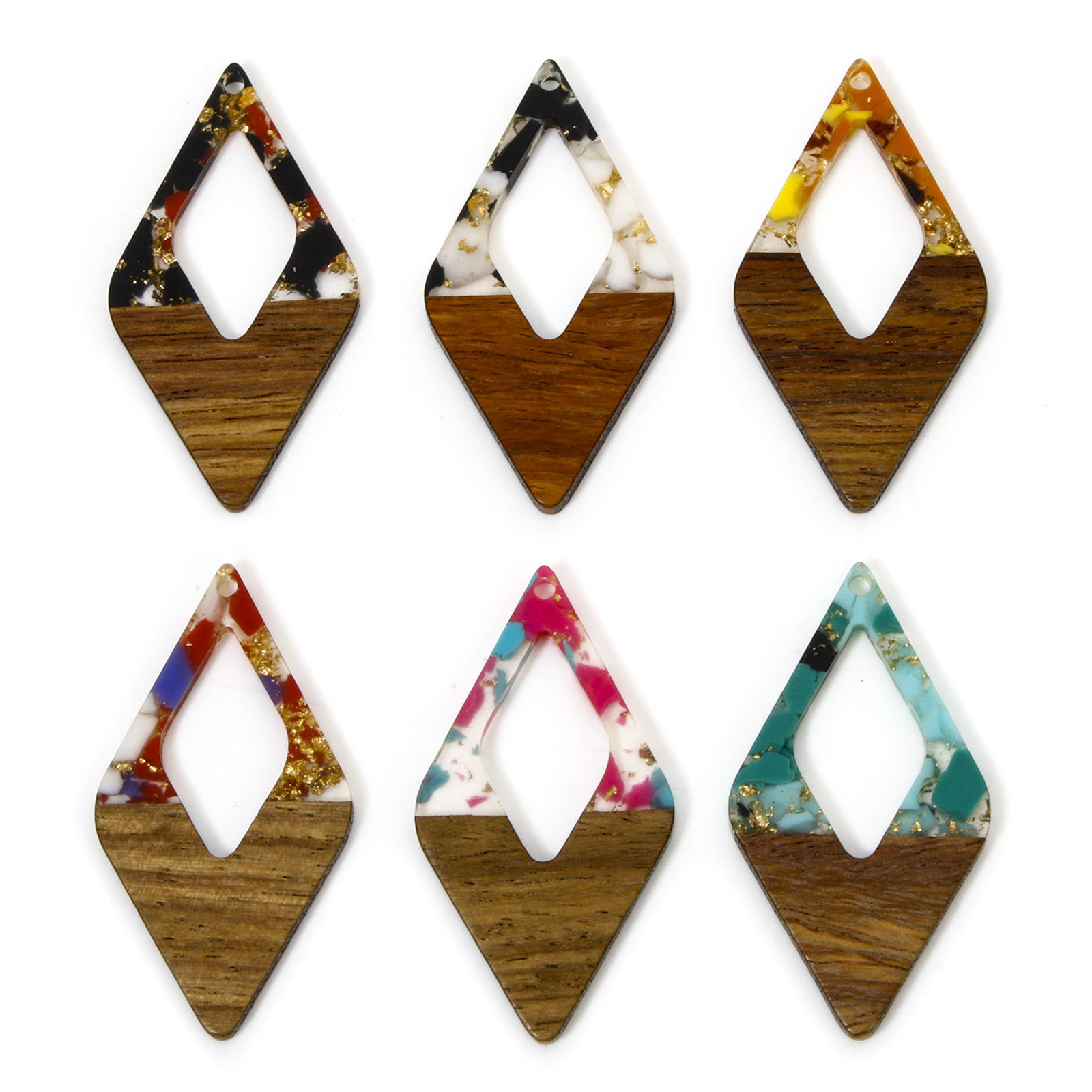 Imagen de 2 Unidades Madera+Resina Resina de Efecto Madera Colgantes Multicolor Diamond Astillas de Grava 4.8cm x 2.6cm