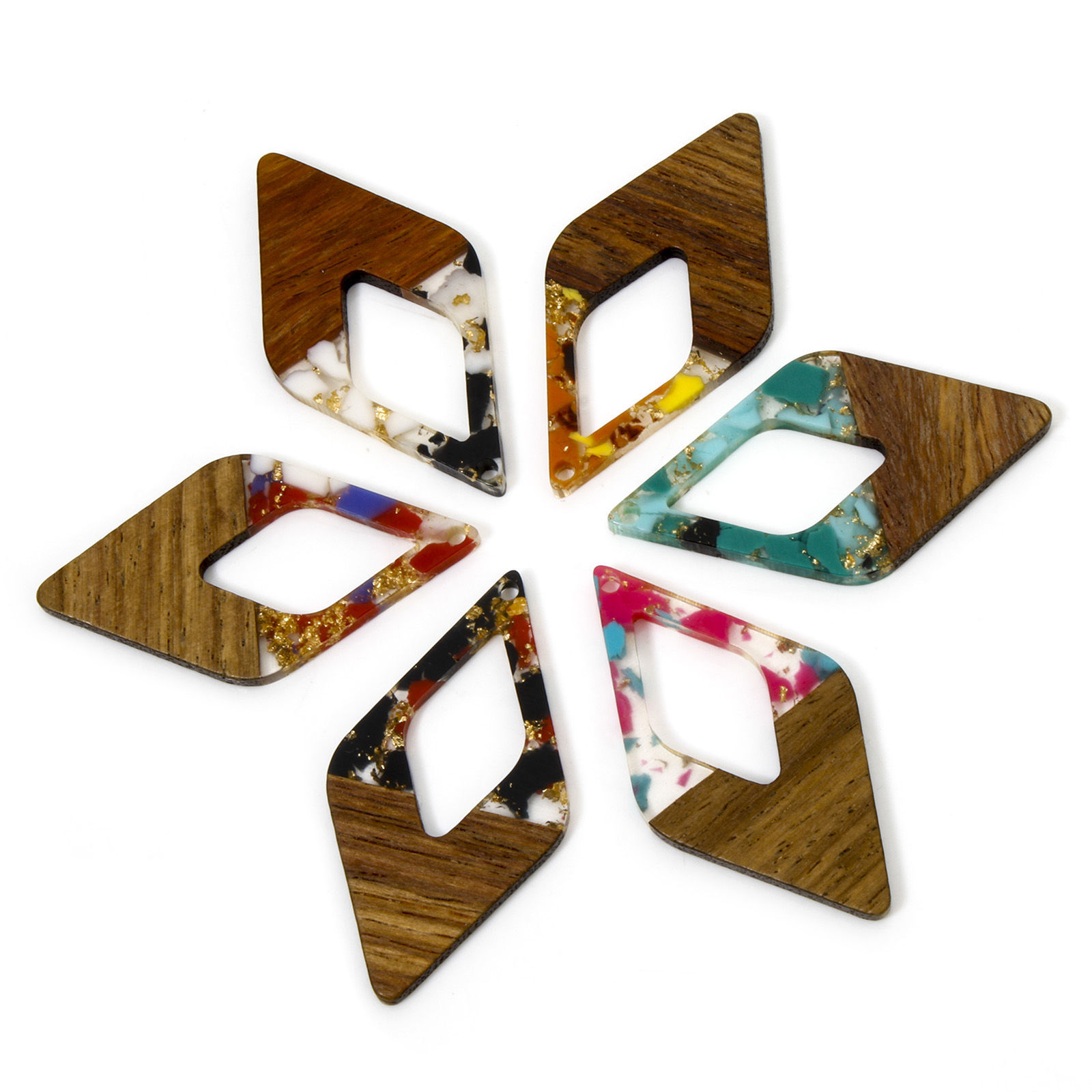 Imagen de 2 Unidades Madera+Resina Resina de Efecto Madera Colgantes Multicolor Diamond Astillas de Grava 4.8cm x 2.6cm