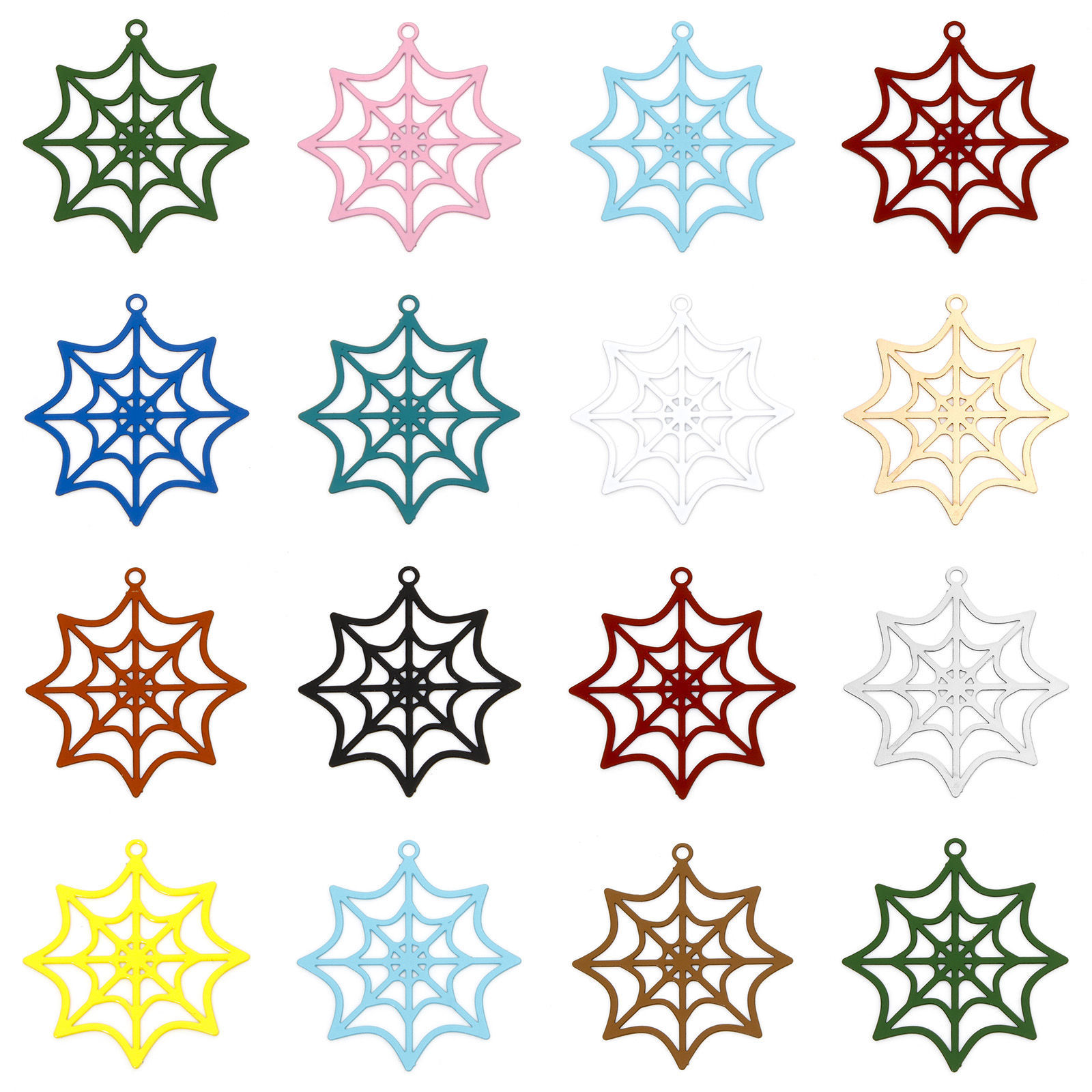 Изображение 10 ШТ Железный Сплав(Без Кадмия) Хэллоуин Подвески Разноцветный Хэллоуин Паутина ажурная резьба 3.3см x 3.1см