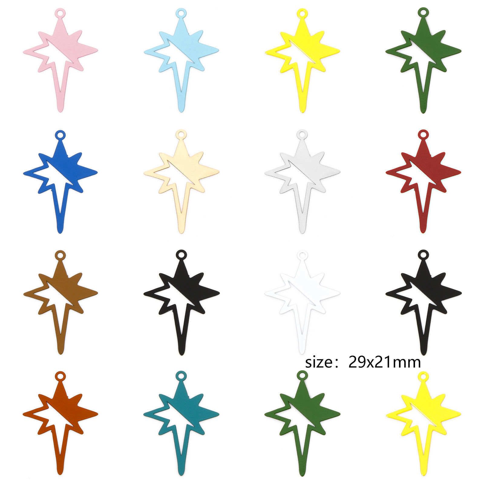 Imagen de 20 Unidades Hierro Filigrana Estampación Colgantes Multicolor Estrella Hueco 29mm x 21mm