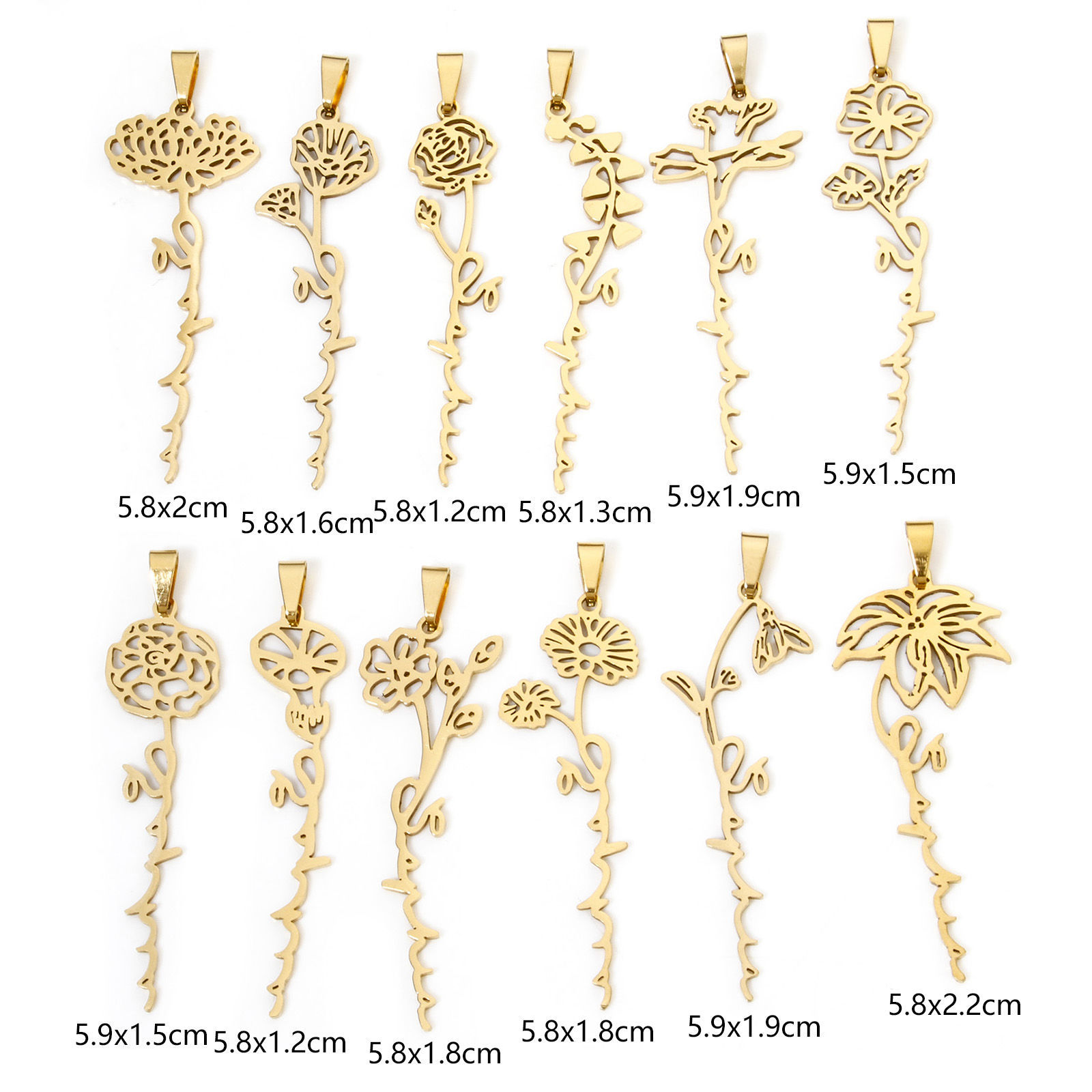Picture of Vacuum Plating 201 Stainless Steel Birth Month Flower Pendants Gold Plated Hollow