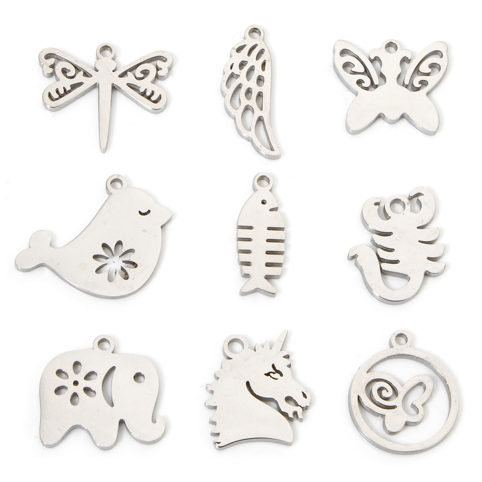 Picture of 304 Stainless Steel Cut Out Charms Silver Tone Double-sided Polishing