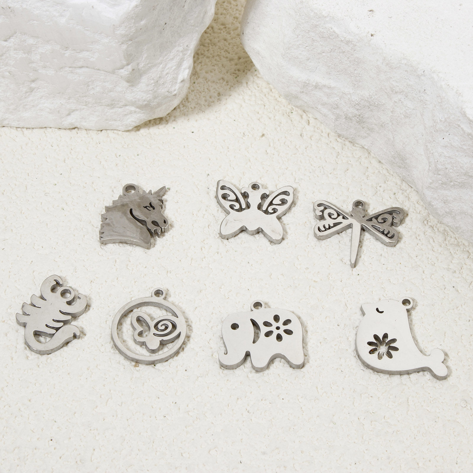 Picture of 304 Stainless Steel Cut Out Charms Silver Tone Double-sided Polishing