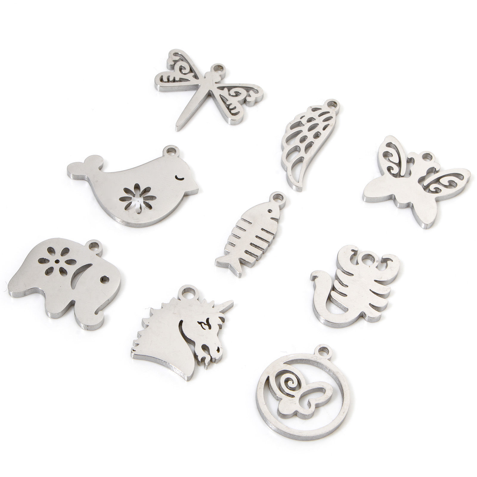 Picture of 304 Stainless Steel Cut Out Charms Silver Tone Double-sided Polishing