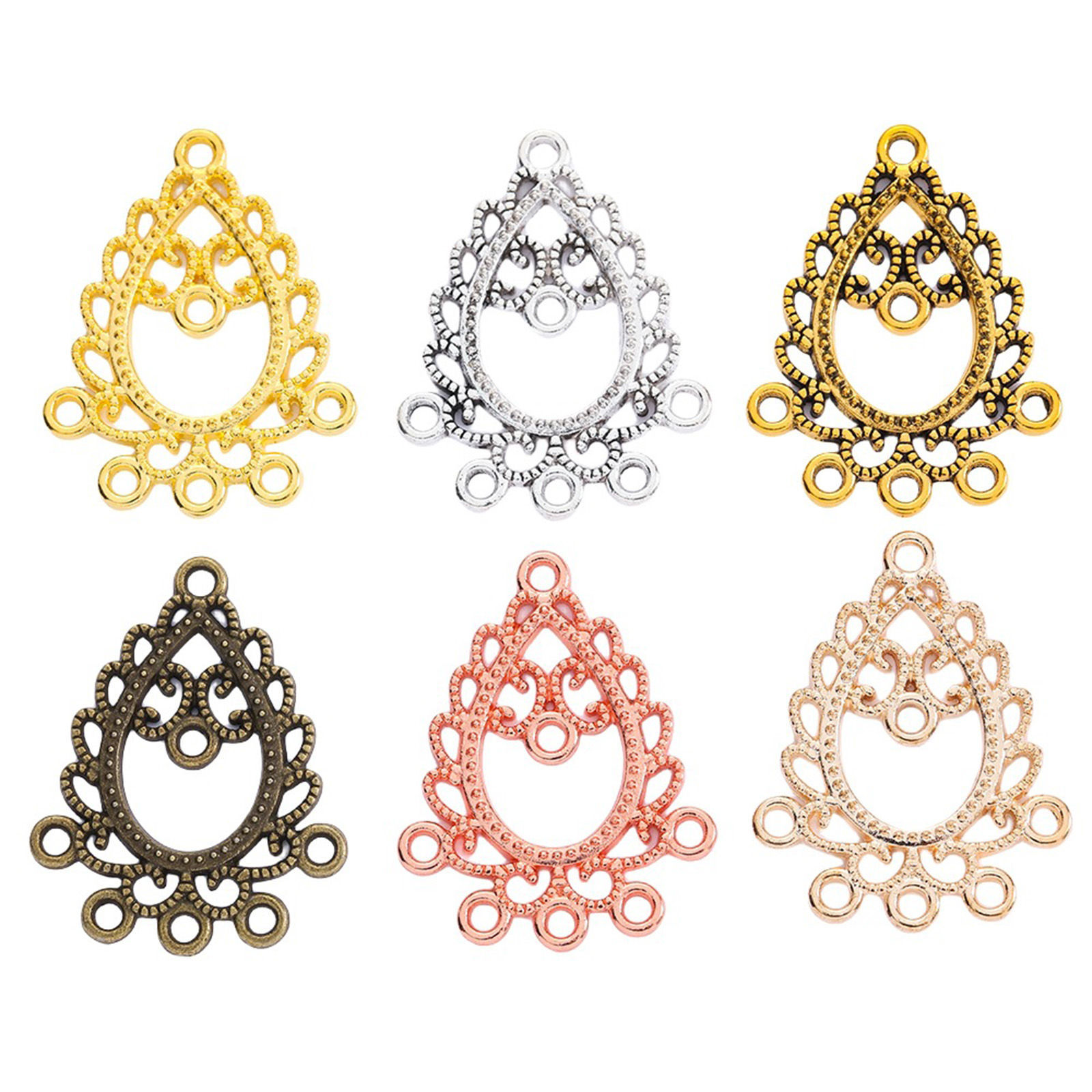Bild von 50 Stück Zinklegierung Kronleuchter Verbinder Bunt Tropfen Filigran Muster 28mm x 22mm