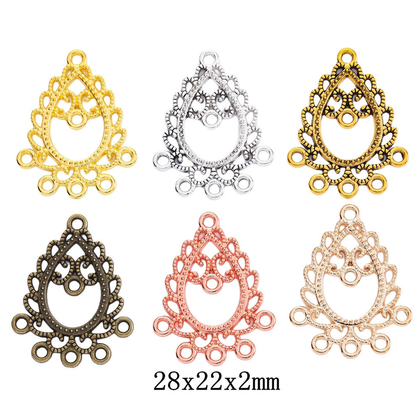 Bild von 50 Stück Zinklegierung Kronleuchter Verbinder Bunt Tropfen Filigran Muster 28mm x 22mm