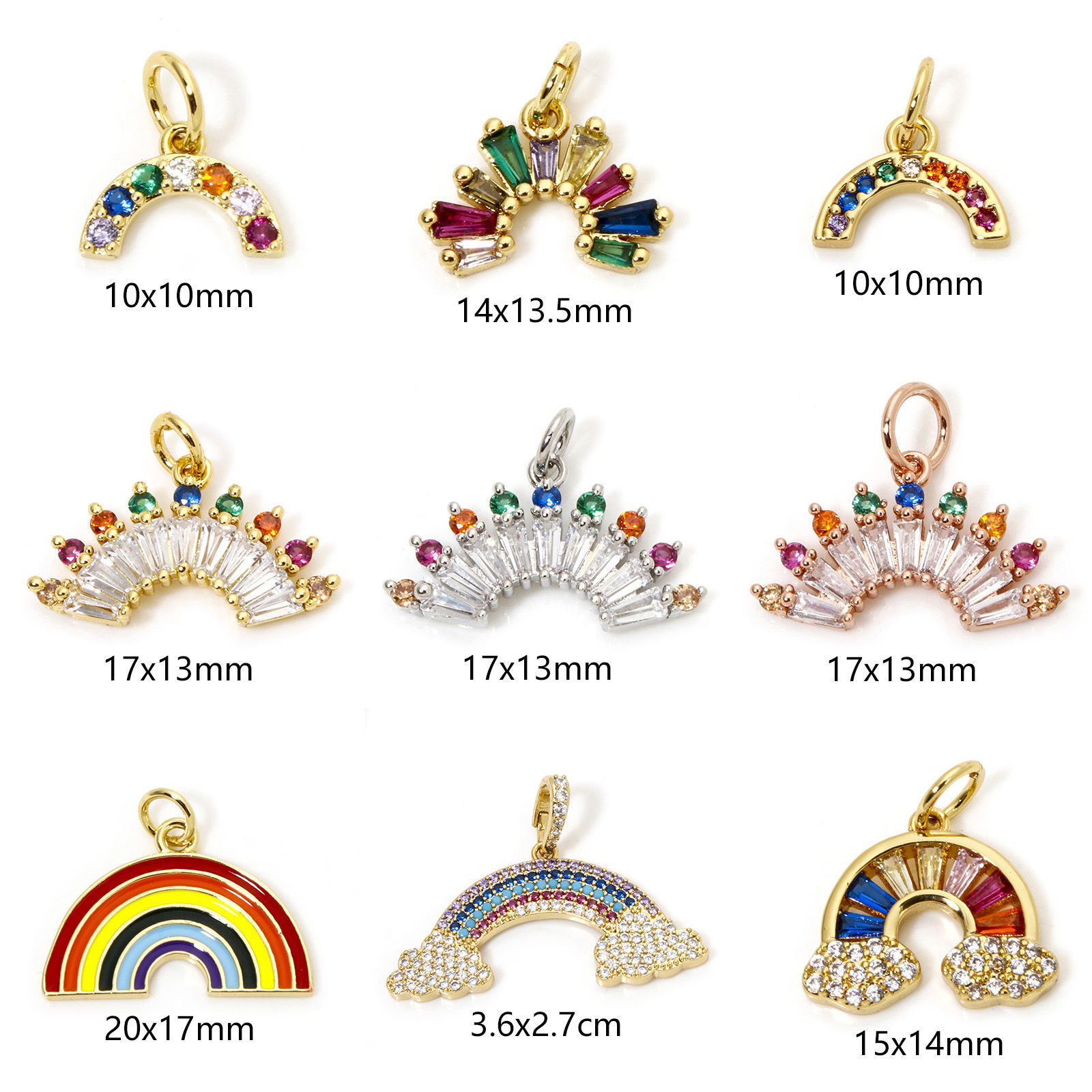 Picture of Eco-friendly Brass Weather Collection Charms Real Gold Plated Rainbow Micro Pave Multicolour Cubic Zirconia