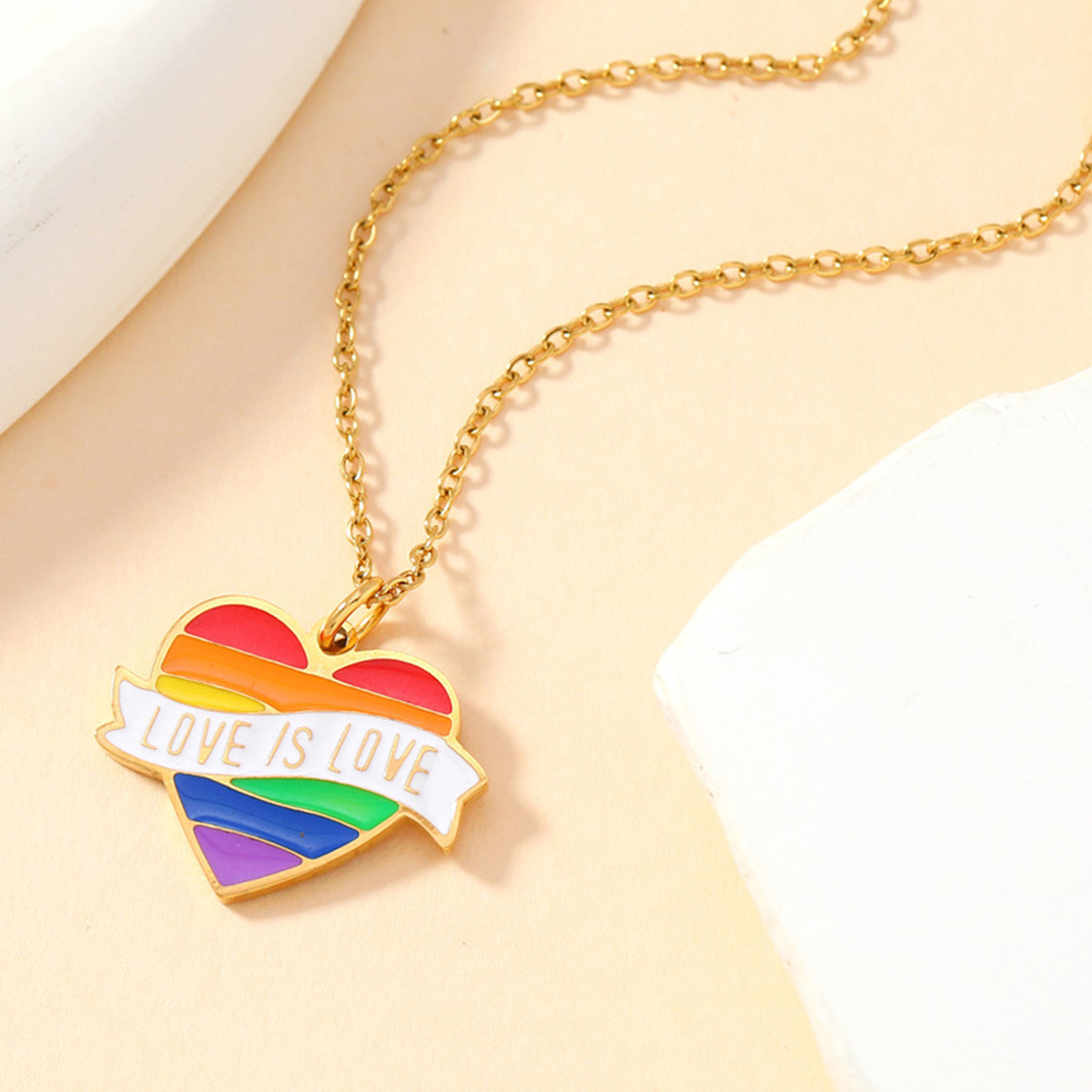 Picture of Vacuum Plating 304 Stainless Steel Rainbow Charms Gold Plated Multicolor Heart Enamel