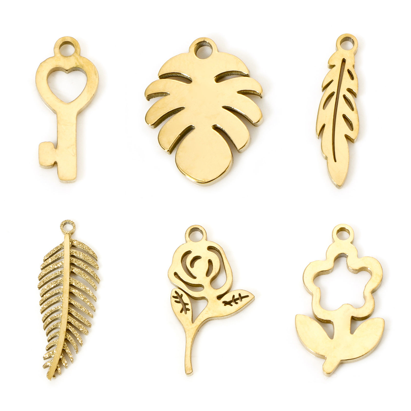 Picture of Vacuum Plating 304 Stainless Steel Charms 18K Gold Plated Flower Leaves