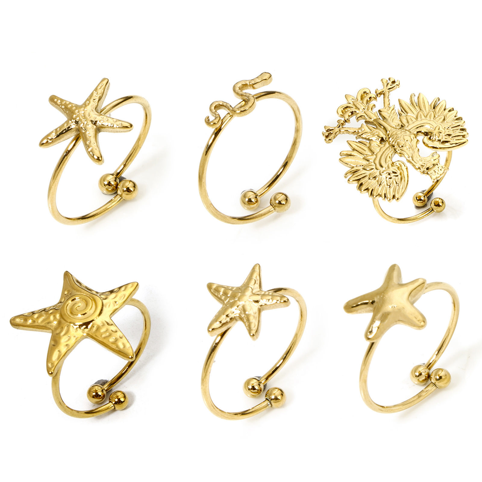 Picture of Vacuum Plating 304 Stainless Steel Open Adjustable Rings 18K Gold Plated 17.7mm(US Size 7.5)