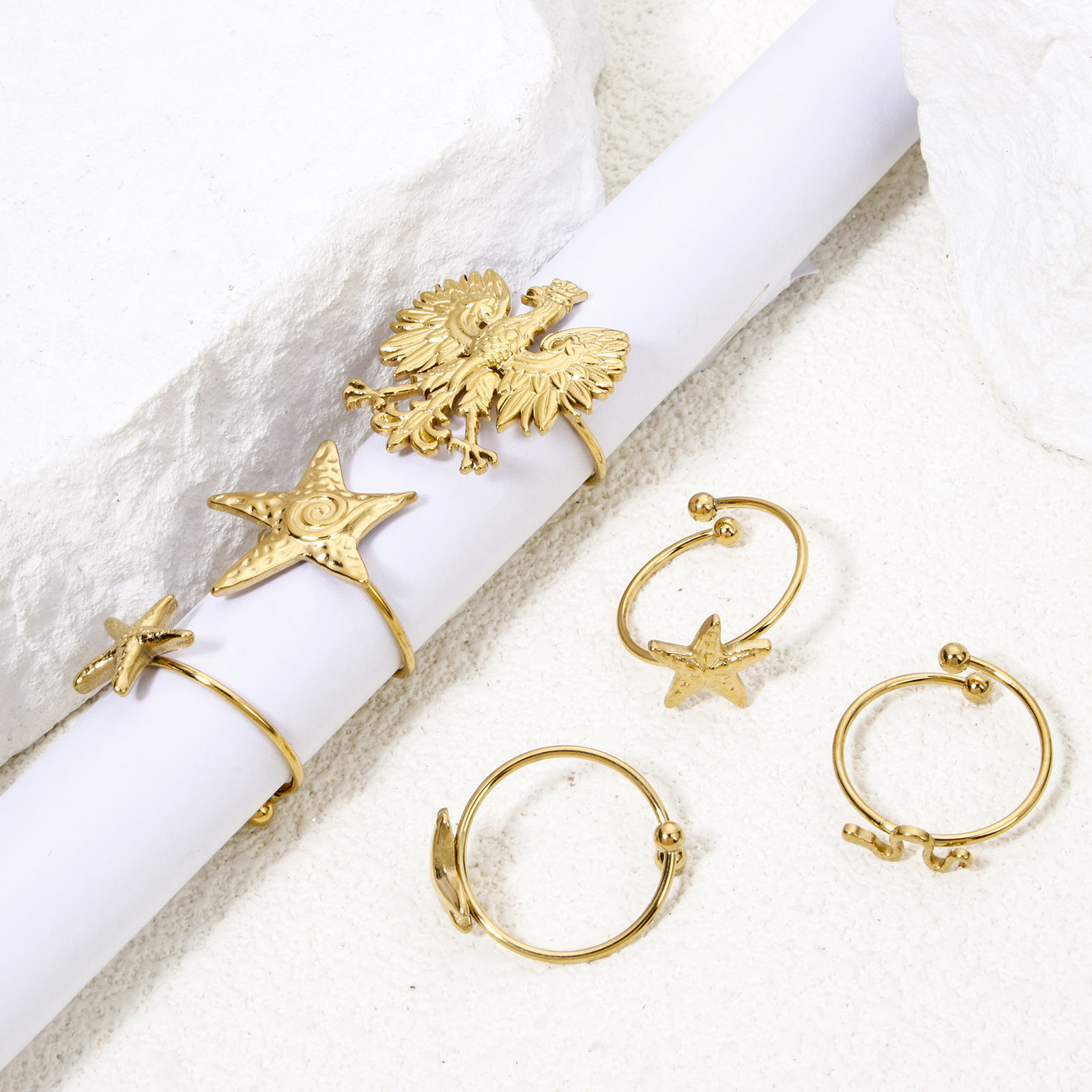 Picture of Vacuum Plating 304 Stainless Steel Open Adjustable Rings 18K Gold Plated 17.7mm(US Size 7.5)