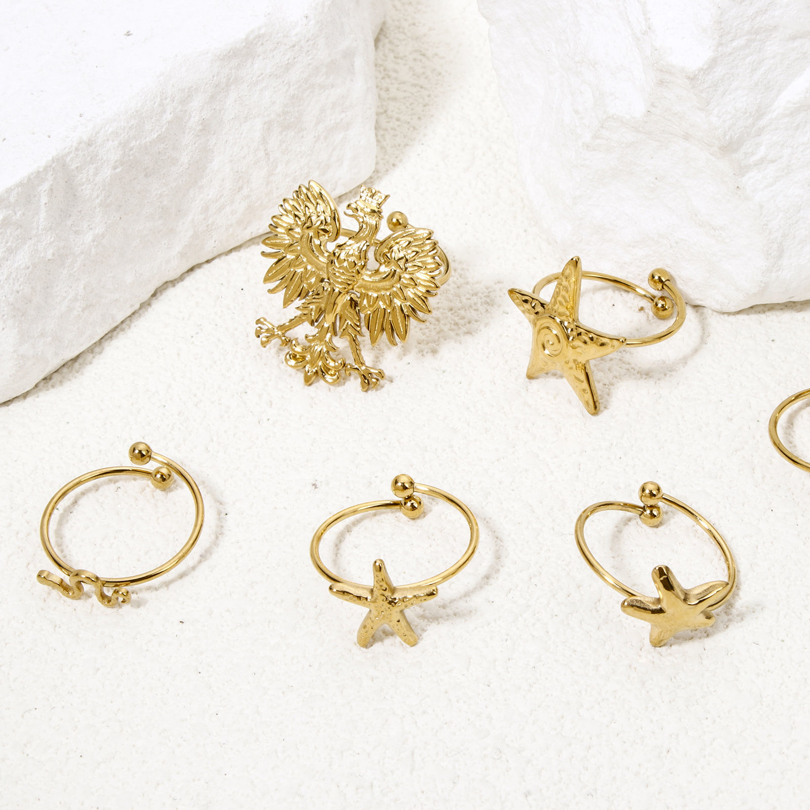 Picture of Vacuum Plating 304 Stainless Steel Open Adjustable Rings 18K Gold Plated 17.7mm(US Size 7.5)