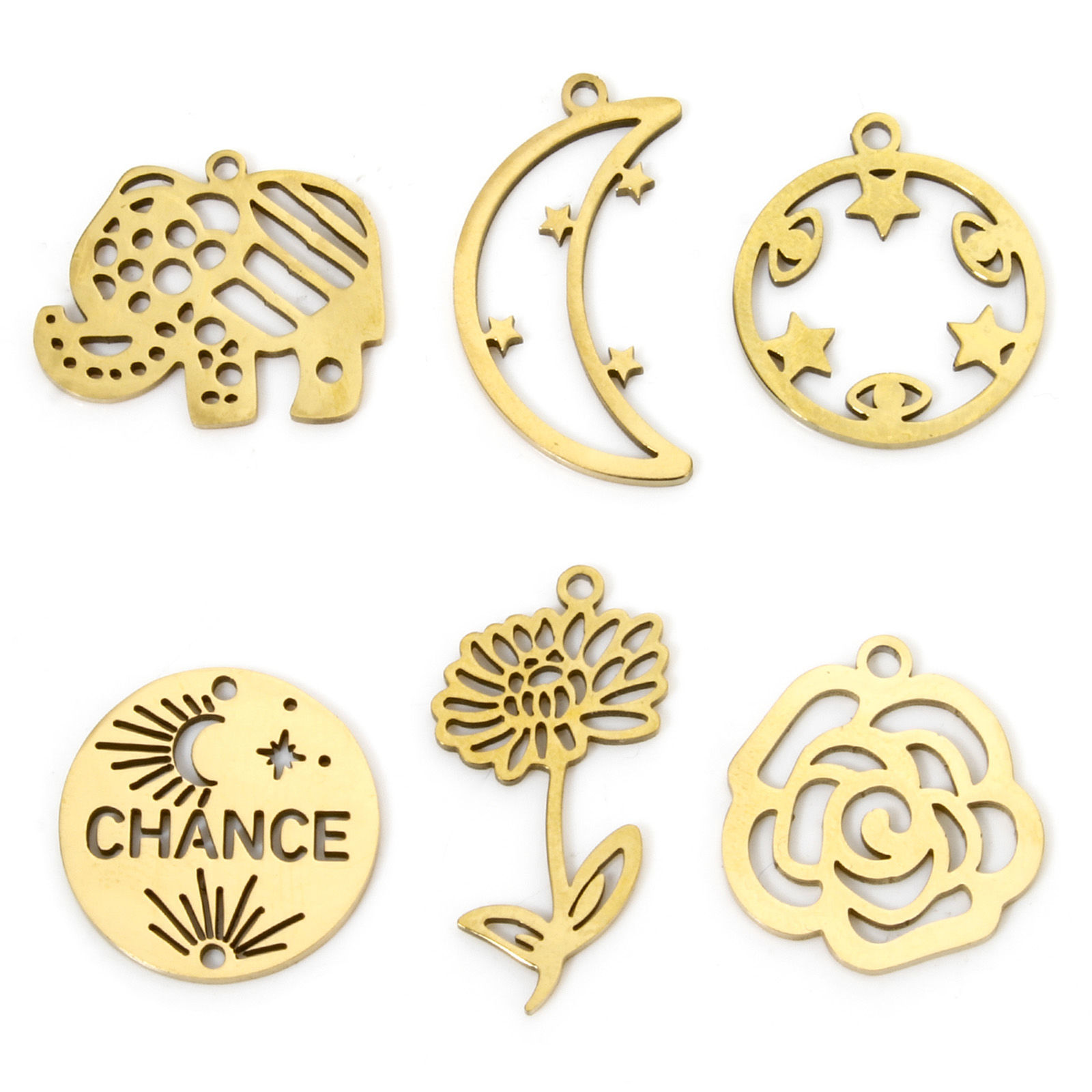 Picture of Vacuum Plating 304 Stainless Steel Stylish Charms Gold Plated Flower Leaves Hollow