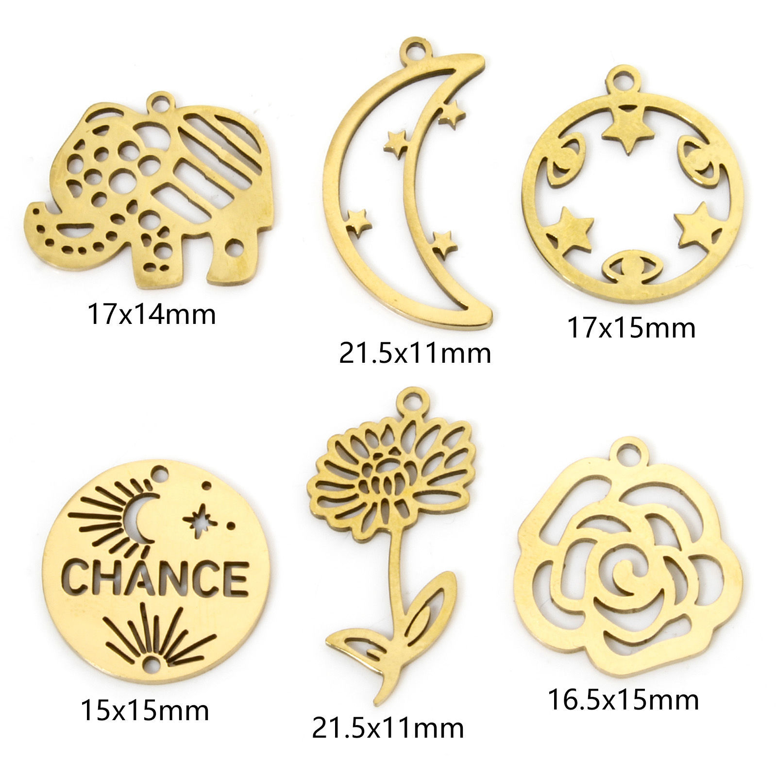 Picture of Vacuum Plating 304 Stainless Steel Stylish Charms Gold Plated Flower Leaves Hollow