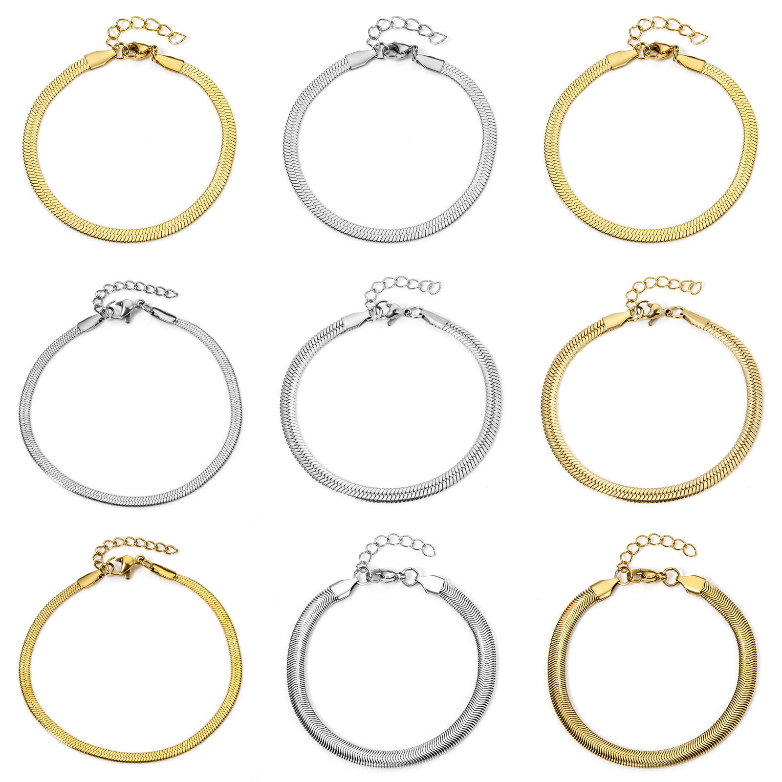 Picture of 304 Stainless Steel Flat Snake Chain Bracelets